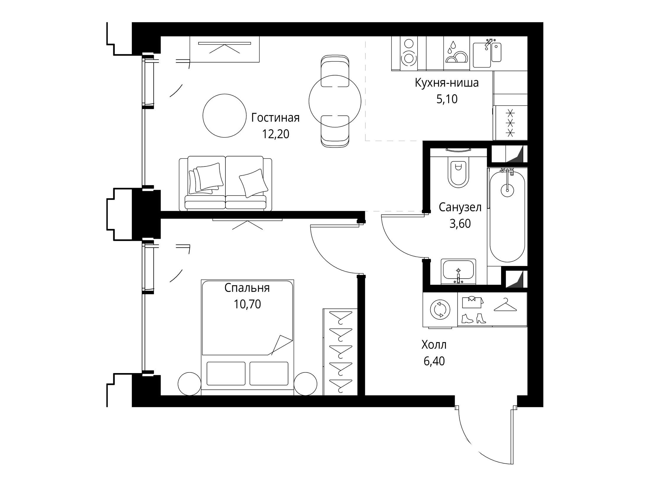 Планировка: 1-комн. квартира 38.00 м² в новостройке ЖК Сет