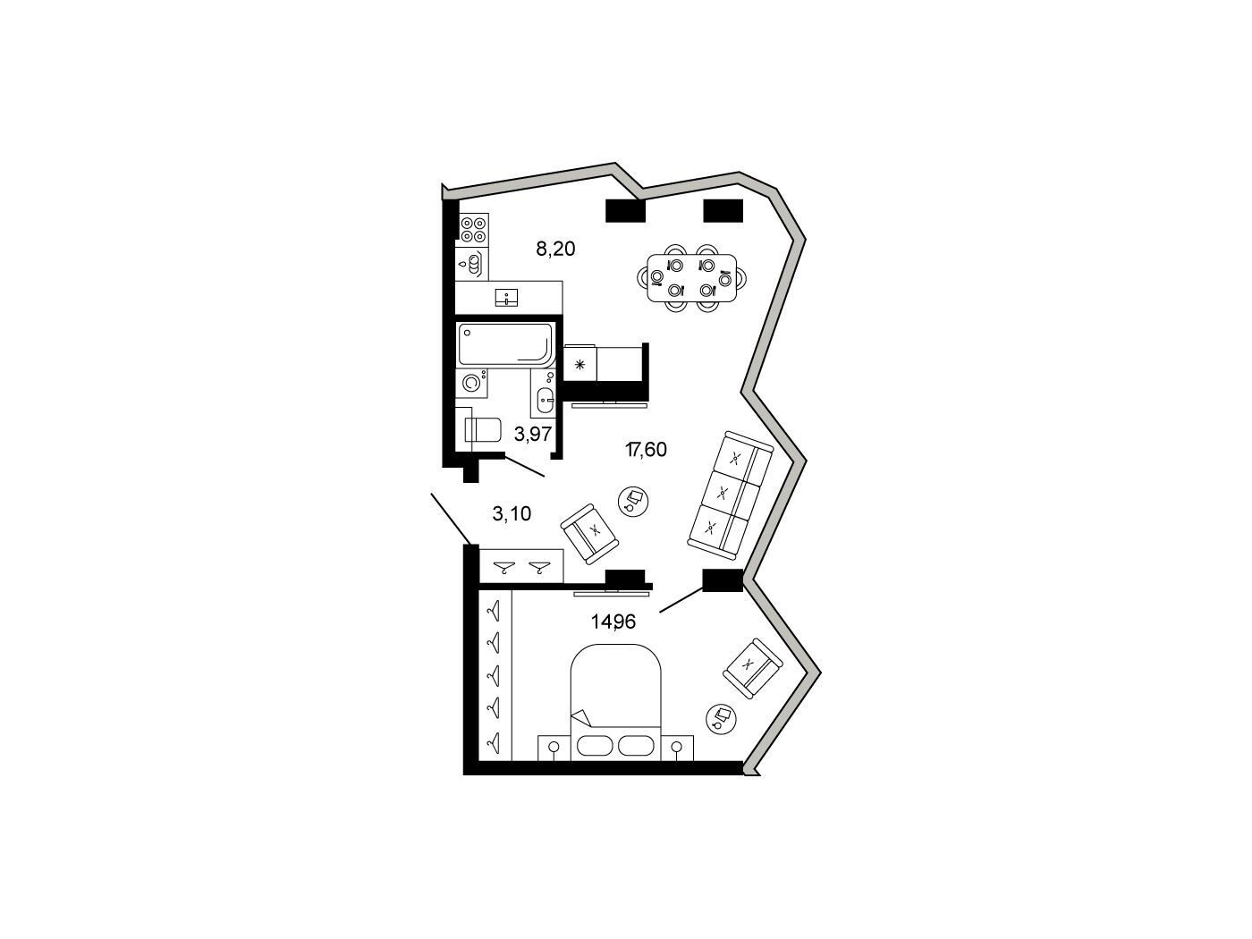 Планировка: 2-комн. квартира 47.83 м² в новостройке Новая, 11