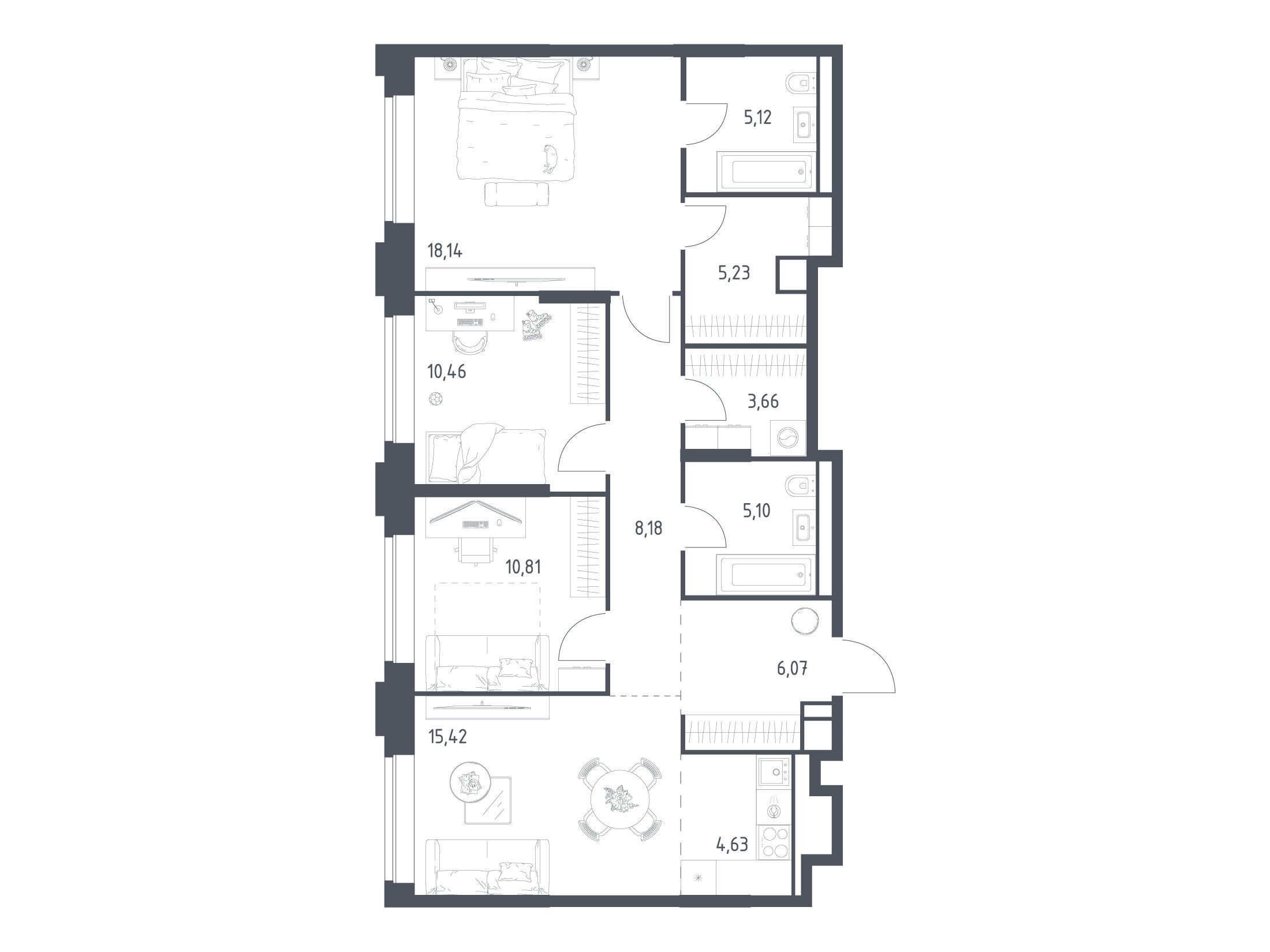 Планировка: 3-комн. квартира 92.82 м² в новостройке Верейская 41