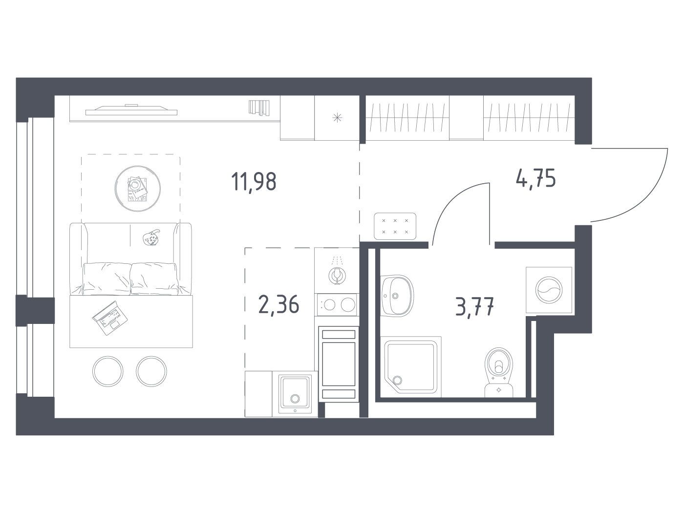 Планировка: Студия 22.86 м² в новостройке Новое Колпино
