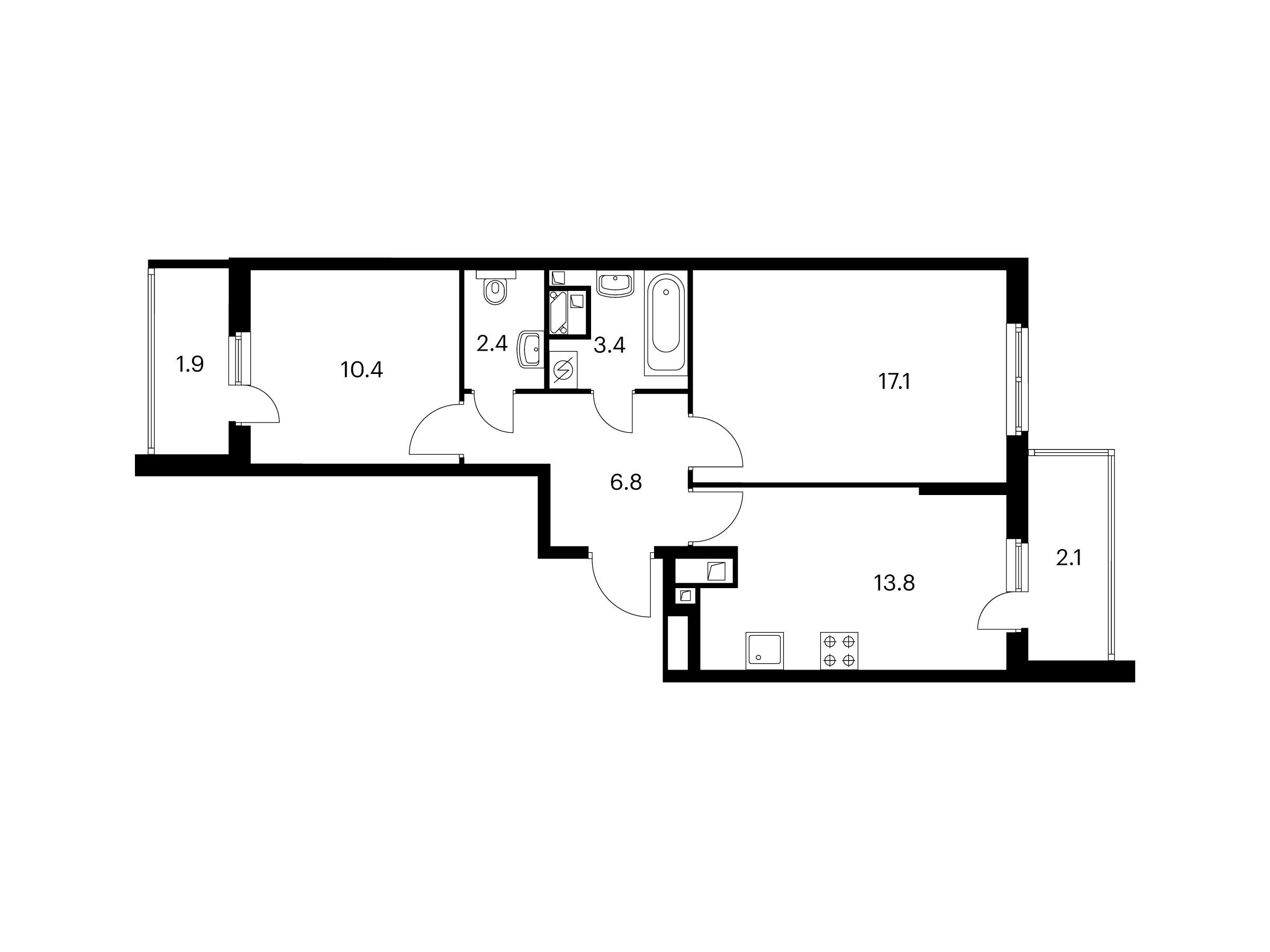 Планировка: 2-комн. квартира 57.90 м² в новостройке Митинский лес