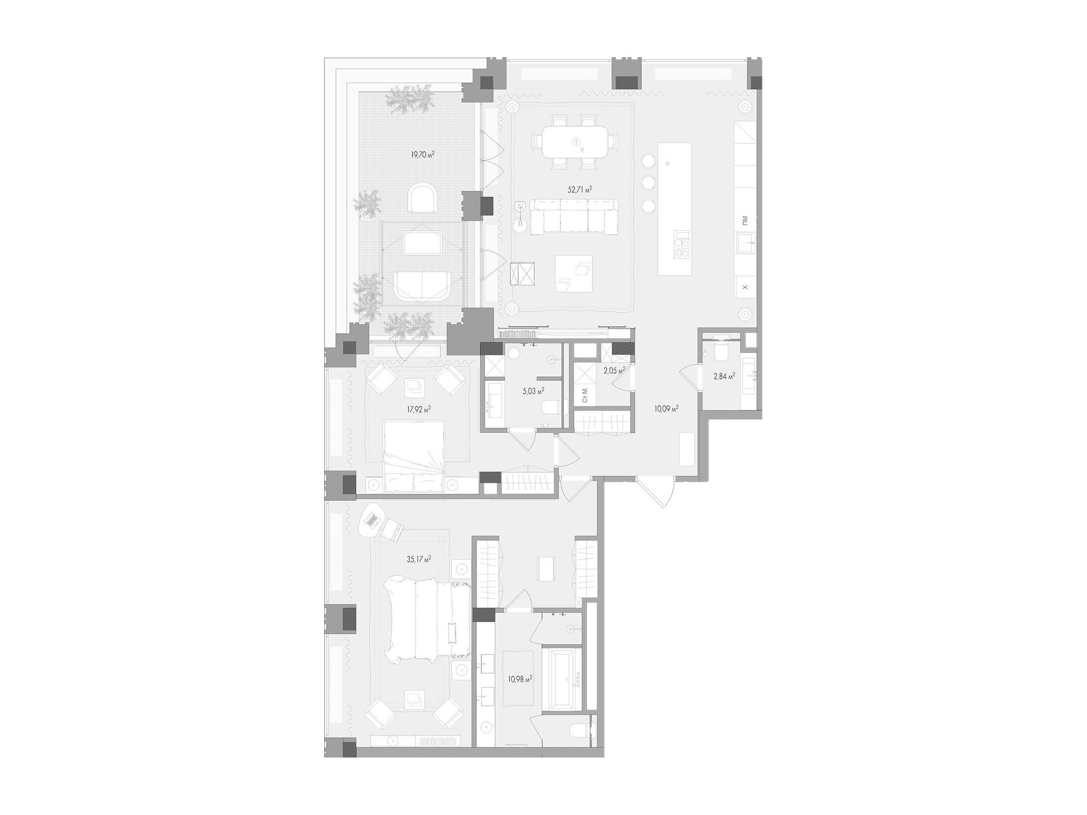 Планировка: 2-комн. квартира 145.70 м² в новостройке Форум