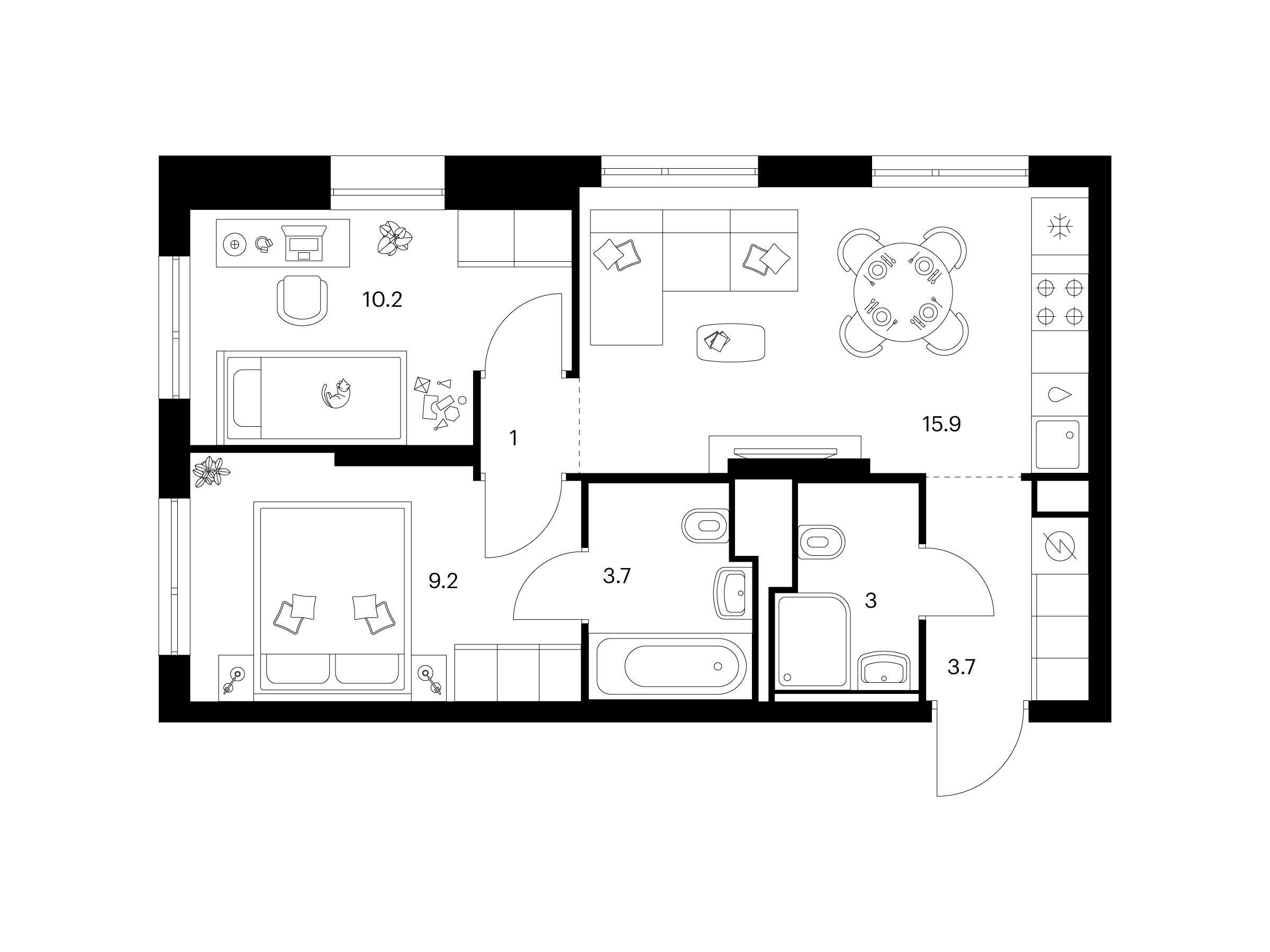 Планировка: 2-комн. квартира 46.70 м² в новостройке Зелёный парк