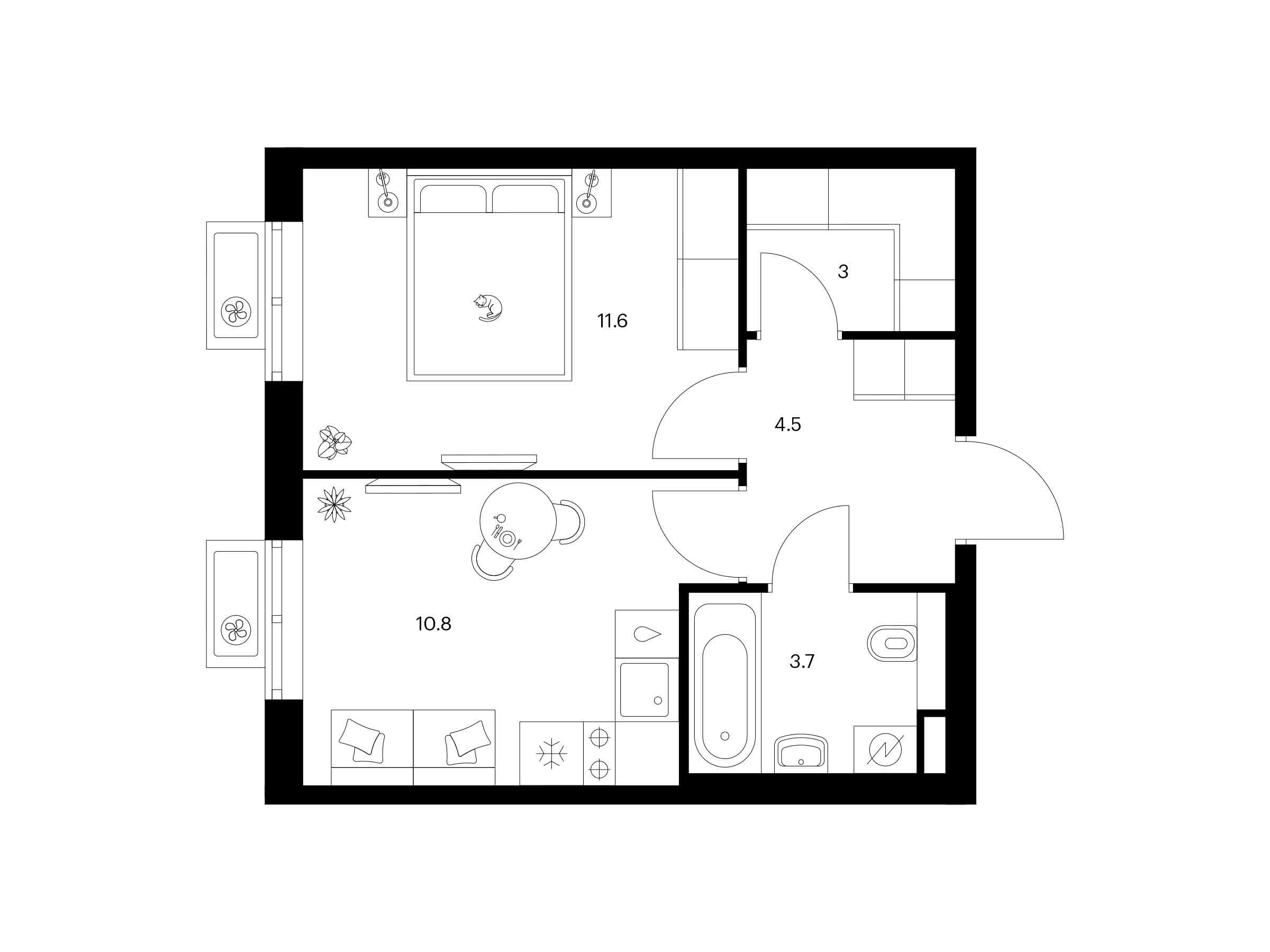 Планировка: 1-комн. квартира 33.60 м² в новостройке Люблинский парк