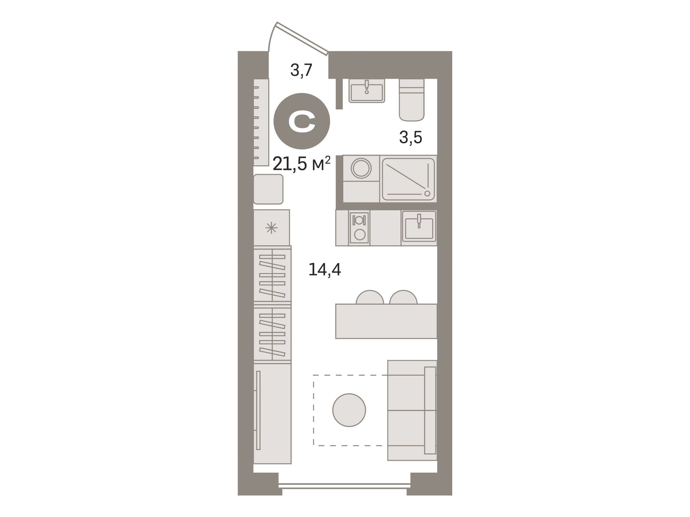 Планировка: Студия 21.50 м² в новостройке Первый квартал