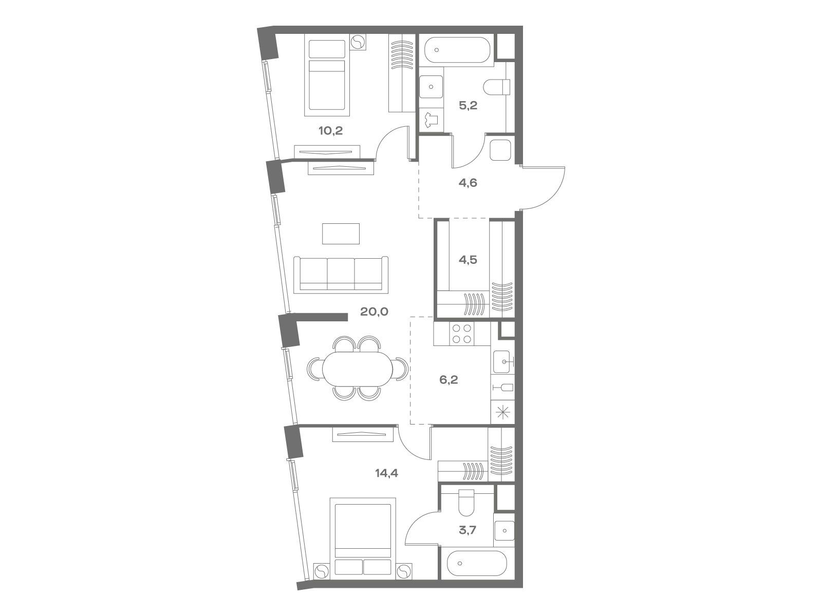 Планировка: 2-комн. квартира 68.80 м² в новостройке ЖК Соул