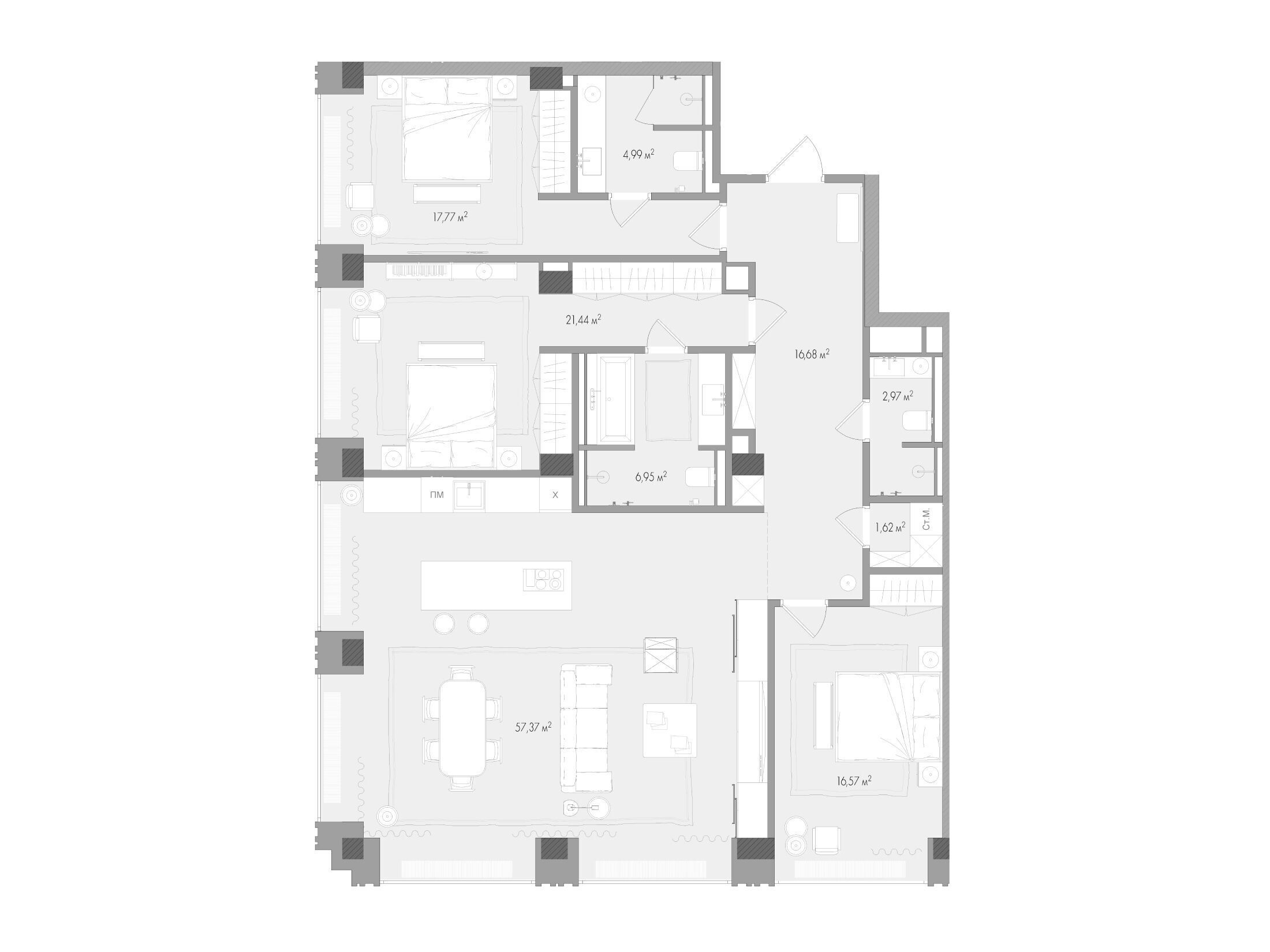 Планировка: 3-комн. квартира 148.90 м² в новостройке ЖК Форум