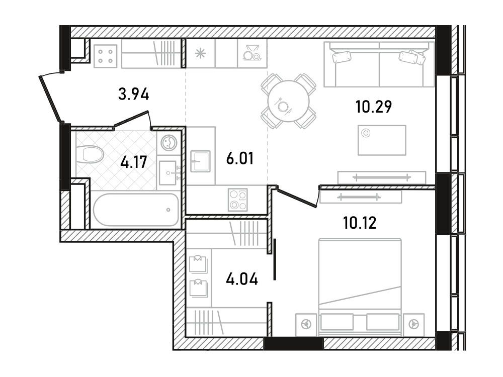 Планировка: 1-комн. квартира 38.57 м² в новостройке Репаблик