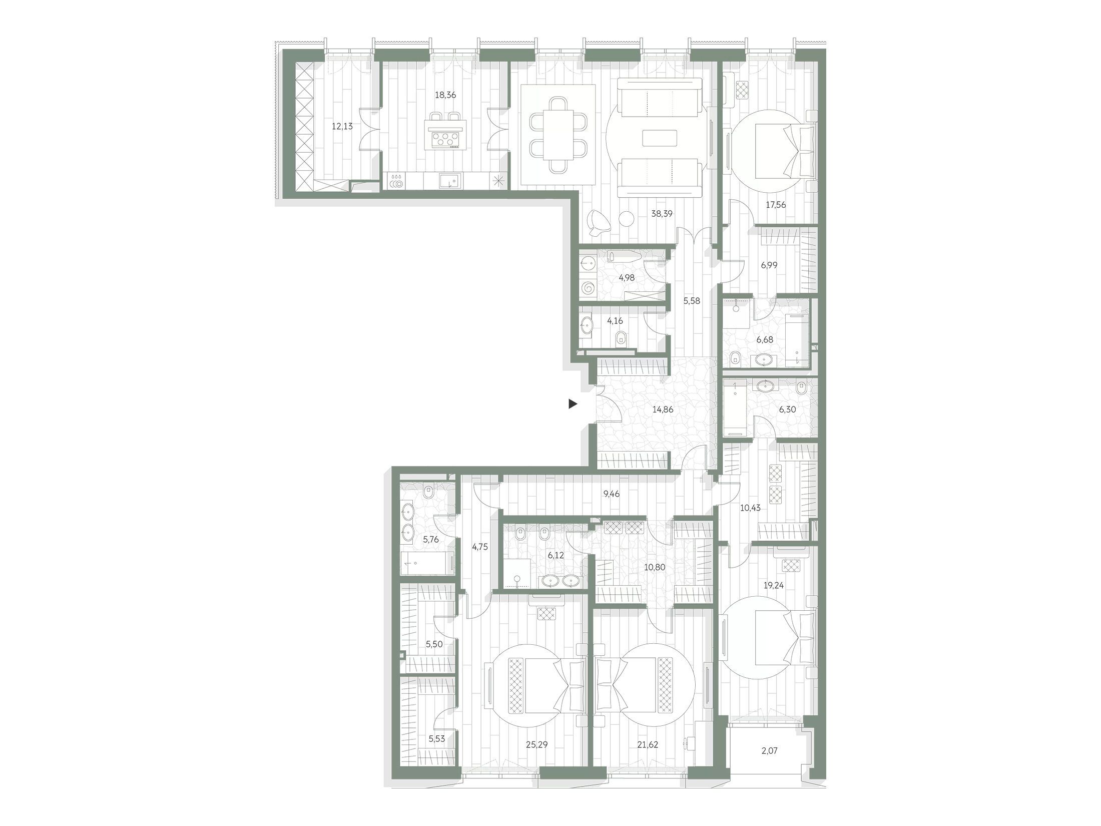 Планировка: 4-комн. квартира 257.83 м² в новостройке ЖК Луче