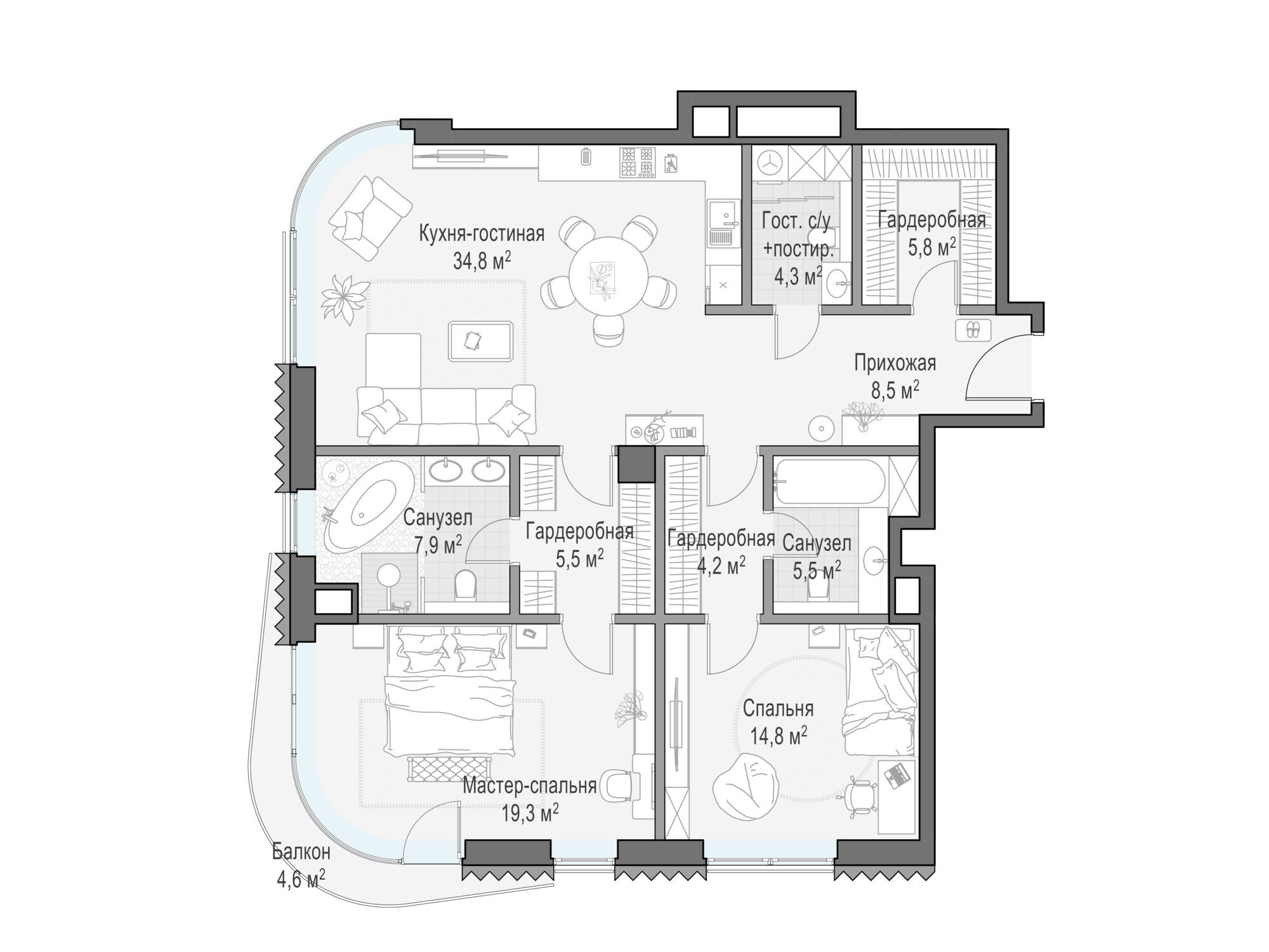 Планировка: 2-комн. квартира 116.80 м² в новостройке Дом Лаврушинский