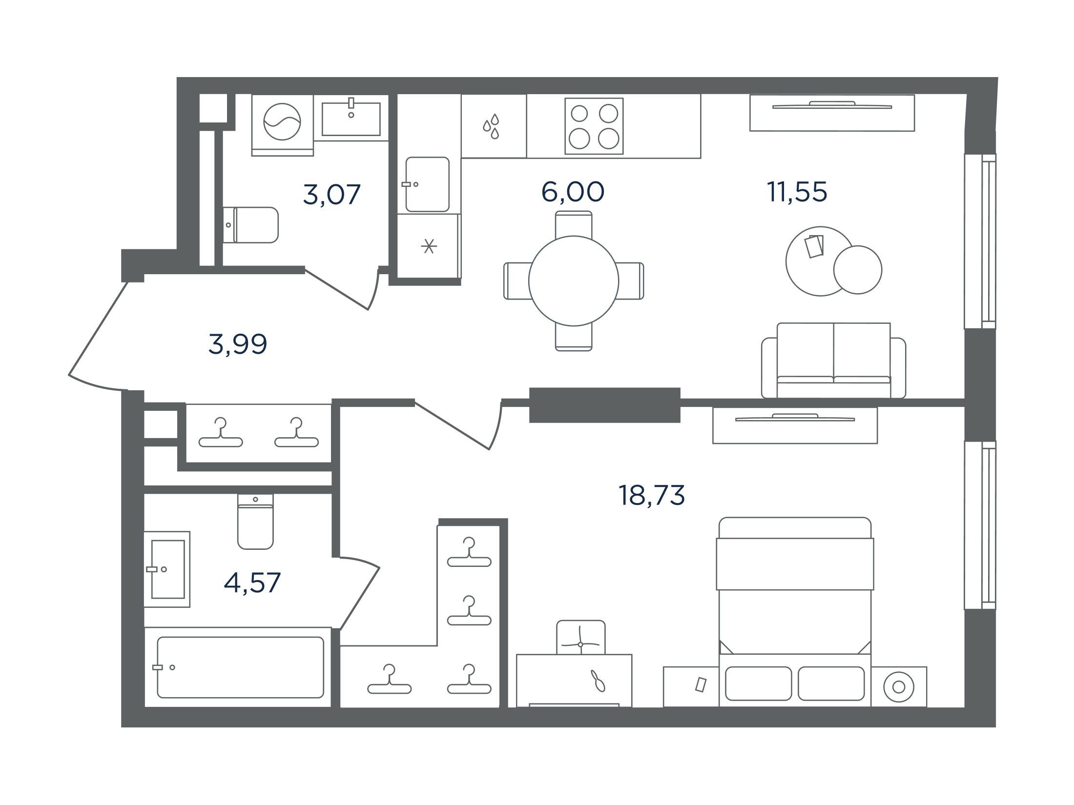 Планировка: 1-комн. квартира 47.91 м² в новостройке Сикрет Гарден