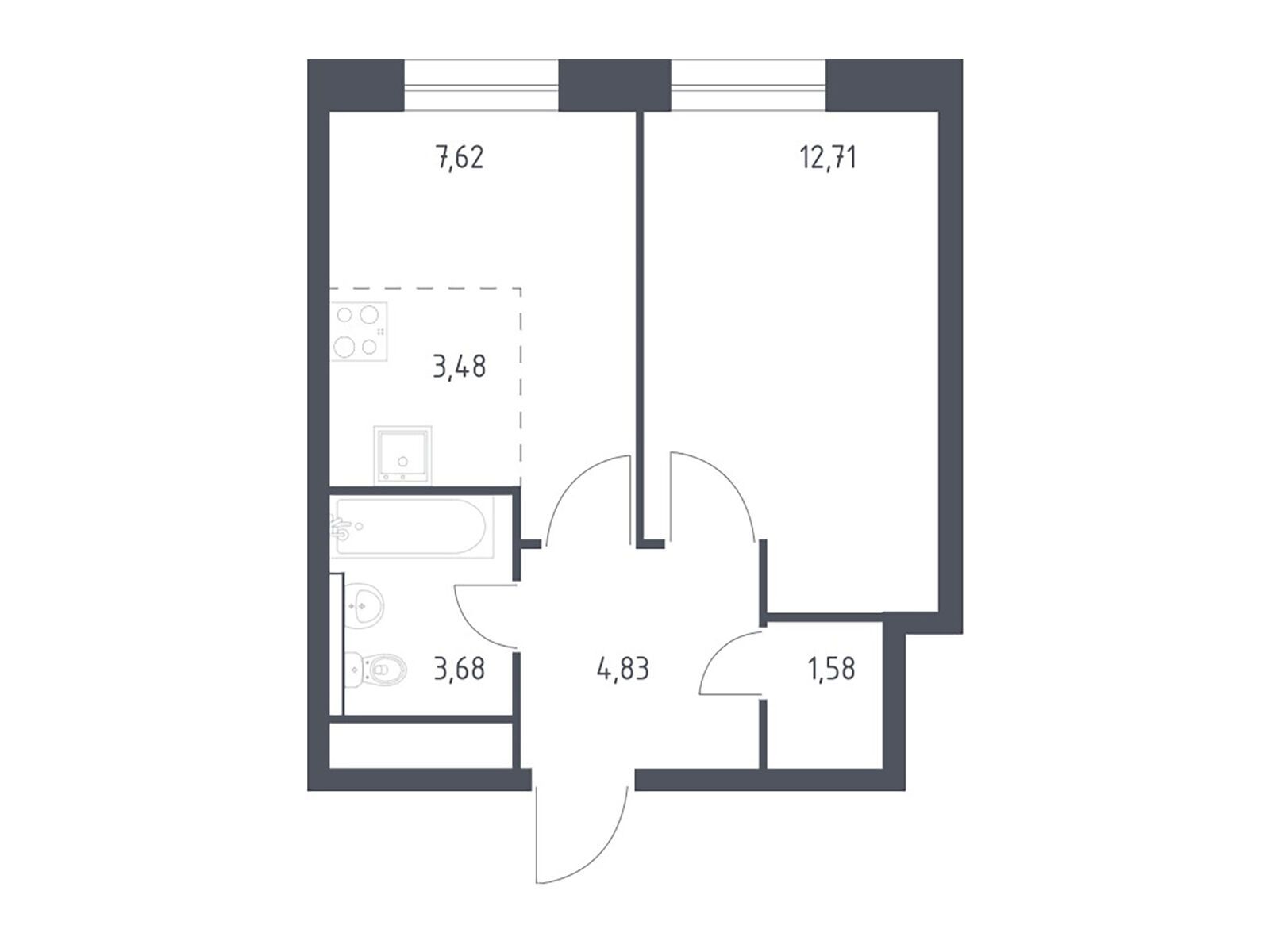 Планировка: 1-комн. квартира 32.50 м² в новостройке Новоград Павлино