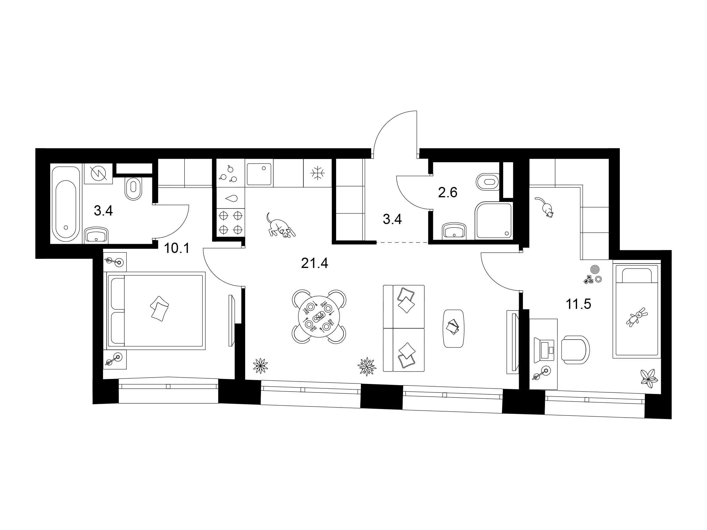 Планировка: 2-комн. квартира 52.40 м² в новостройке Строгино 360