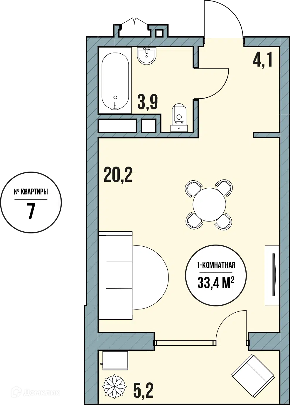 Планировка: Студия 33.40 м² в новостройке МореТут