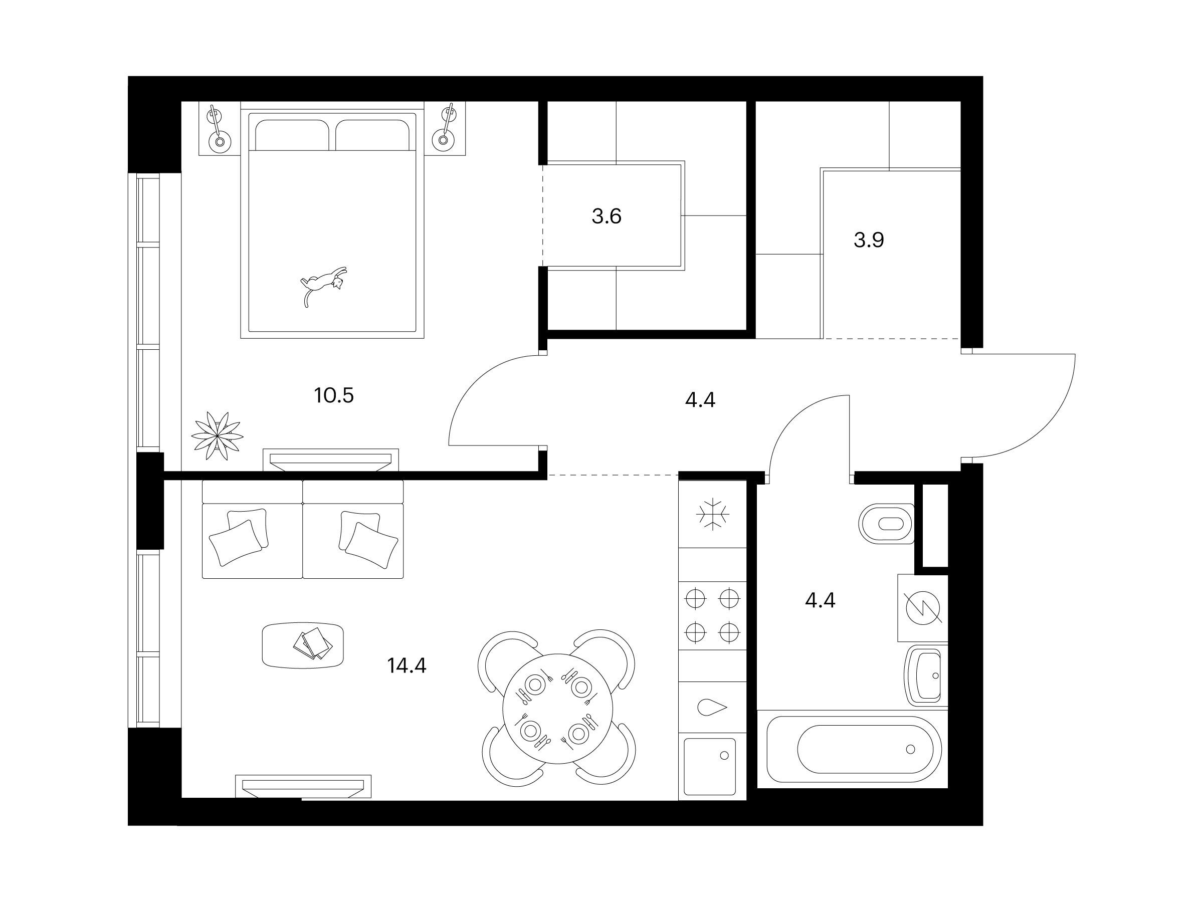 Планировка: 1-комн. квартира 41.20 м² в новостройке Бунинская набережная