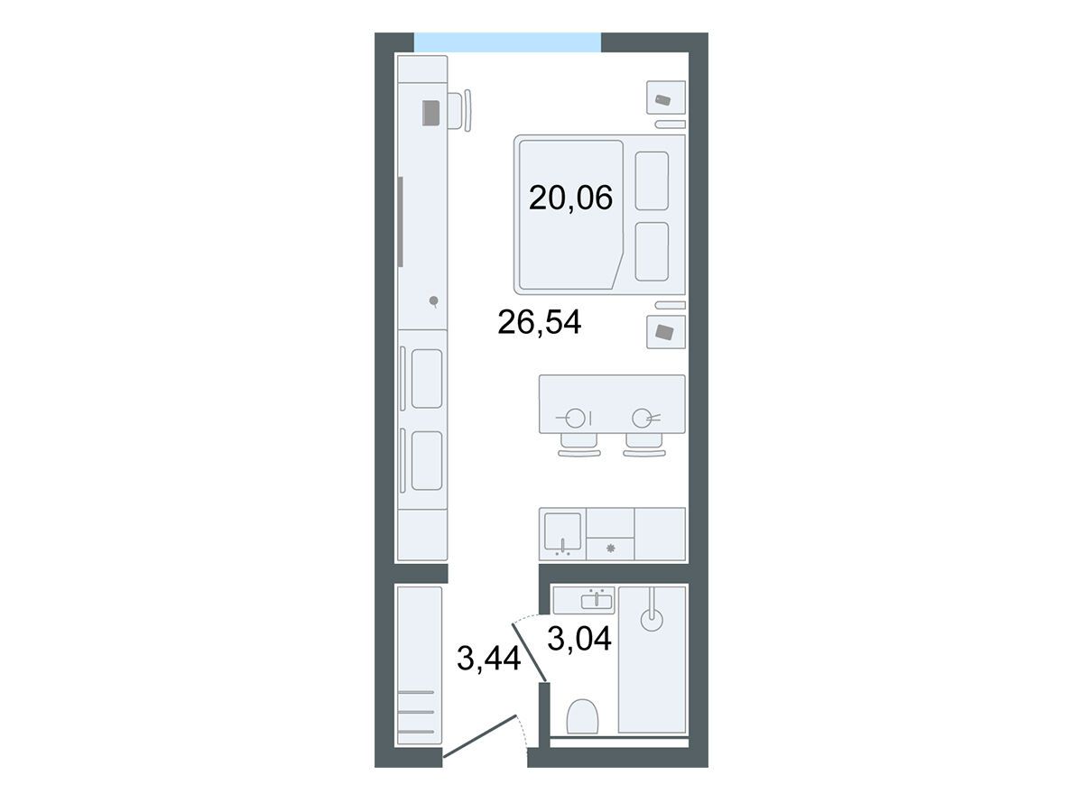 Планировка: Студия 26.54 м² в новостройке Лайф Апарт Октябрьская