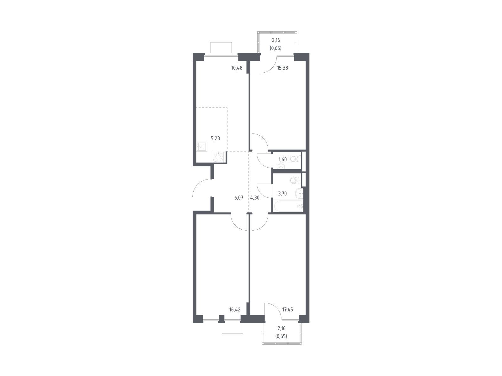 Планировка: 3-комн. квартира 81.93 м² в новостройке Подольские кварталы