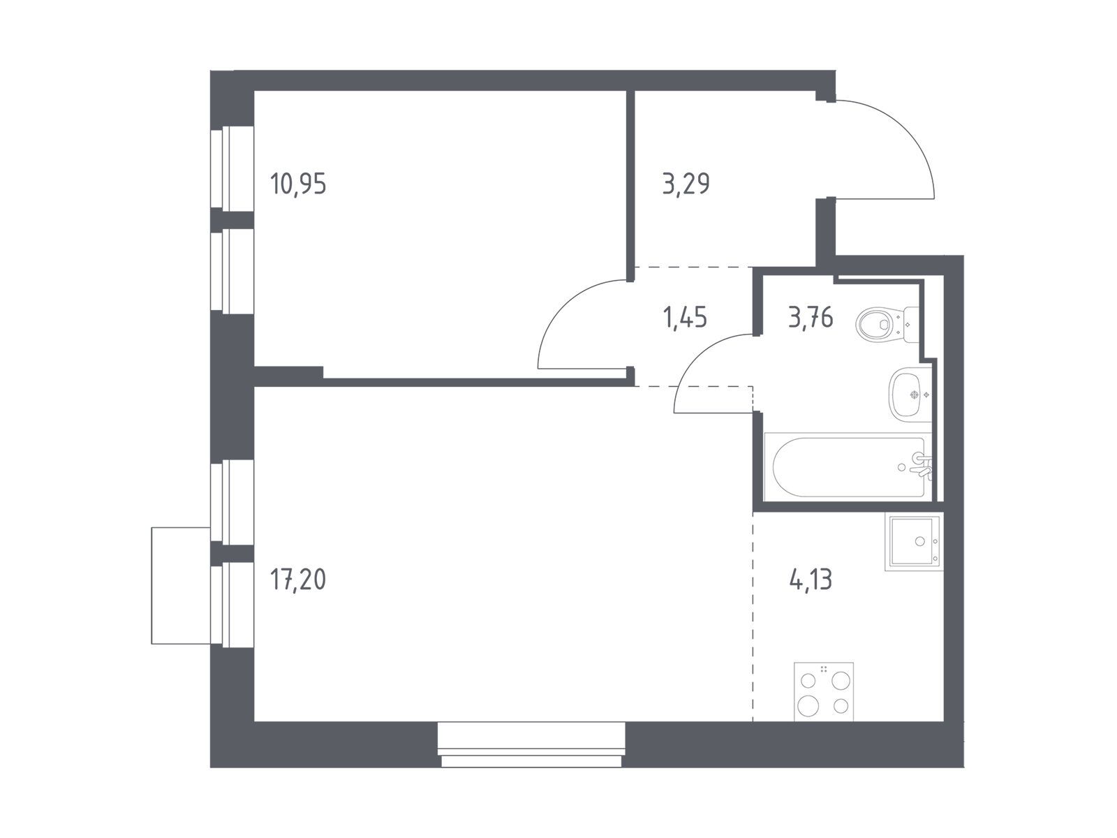 Планировка: 1-комн. квартира 40.78 м² в новостройке Молжаниново