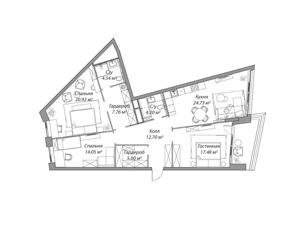 Планировка: 4-комн. квартира 111.40 м² в новостройке Рублево