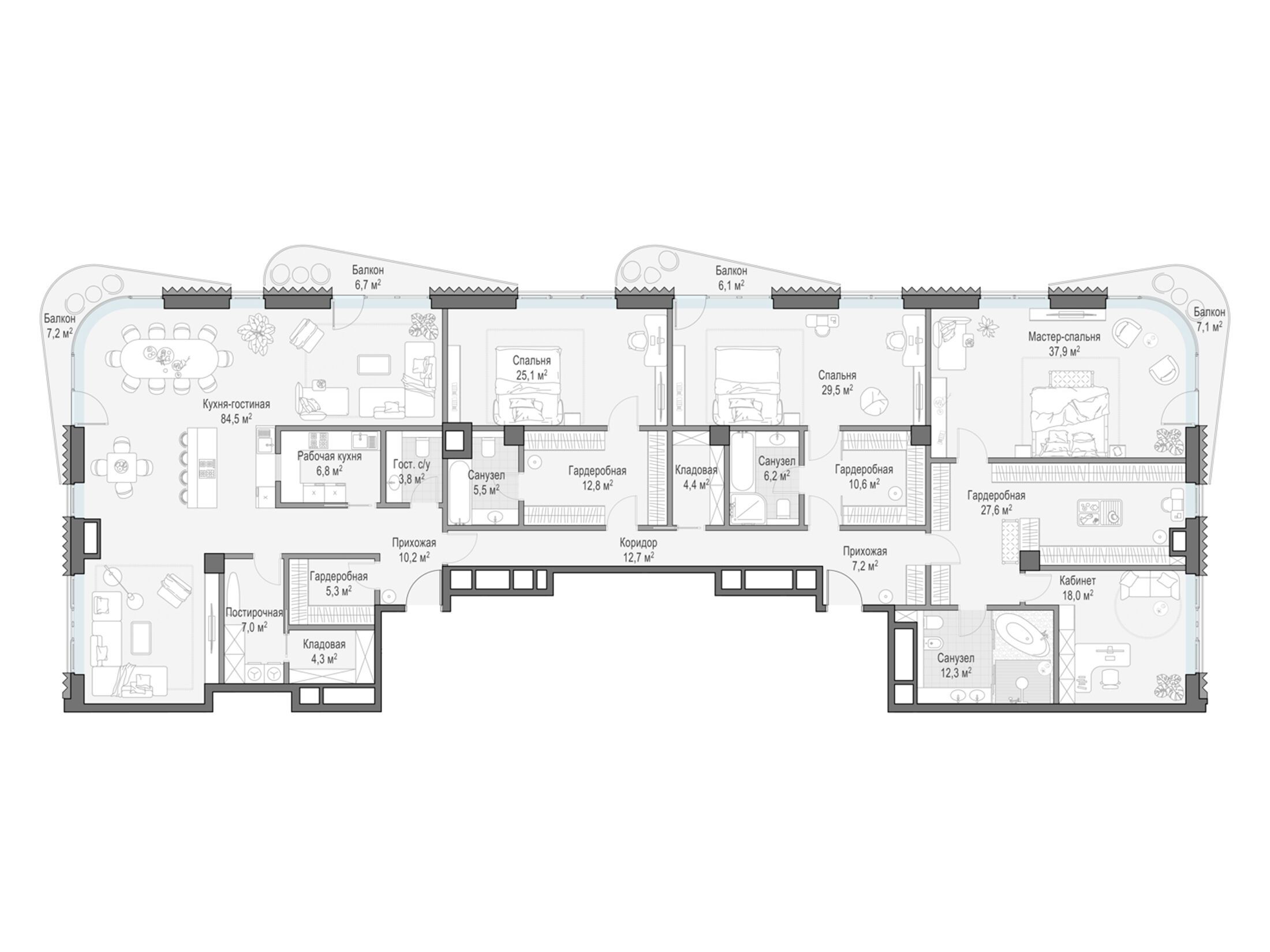 Планировка: 3-комн. квартира 337.60 м² в новостройке Дом Лаврушинский