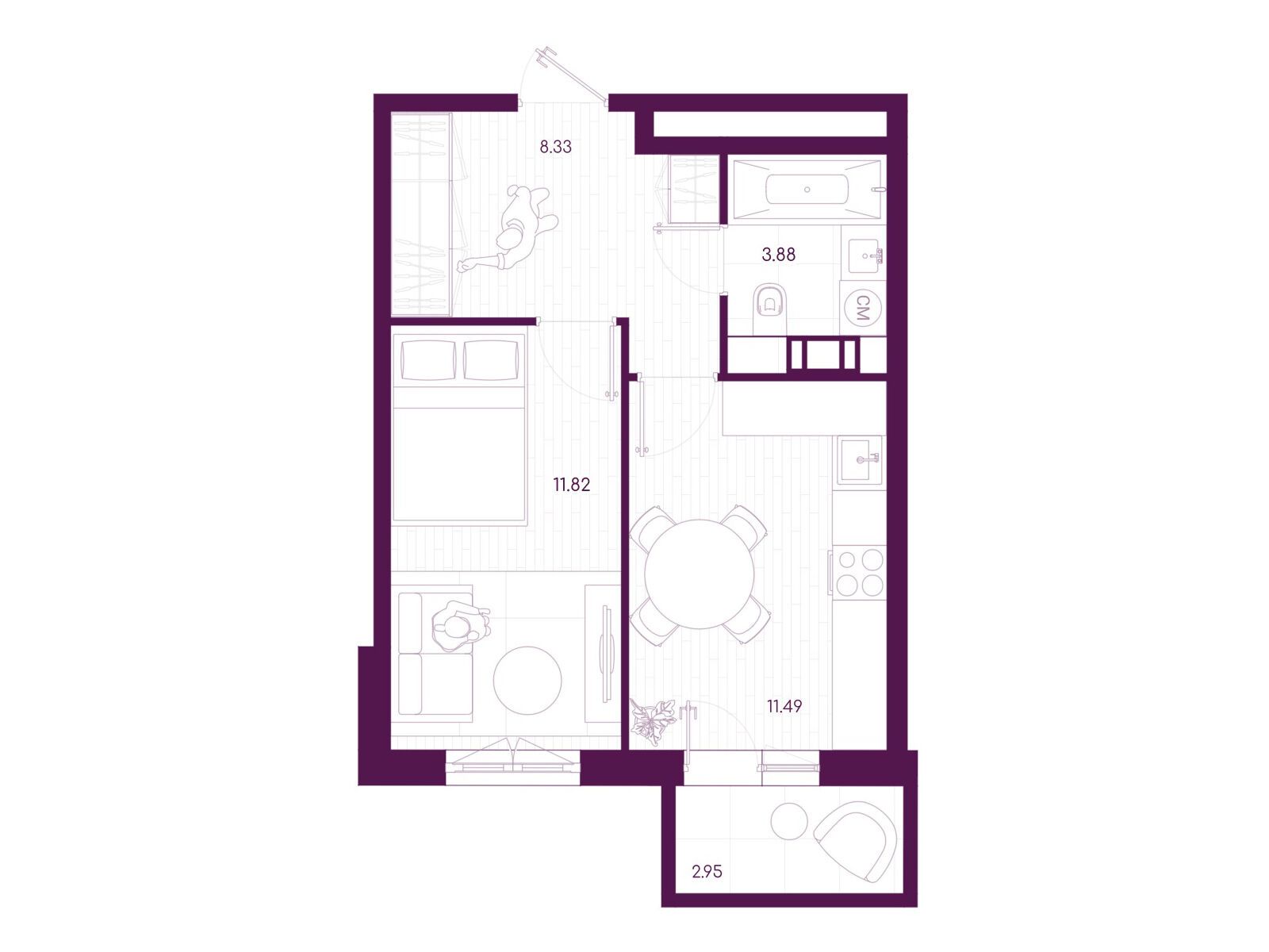Планировка: 1-комн. квартира 36.42 м² в новостройке Дубровка.Парк