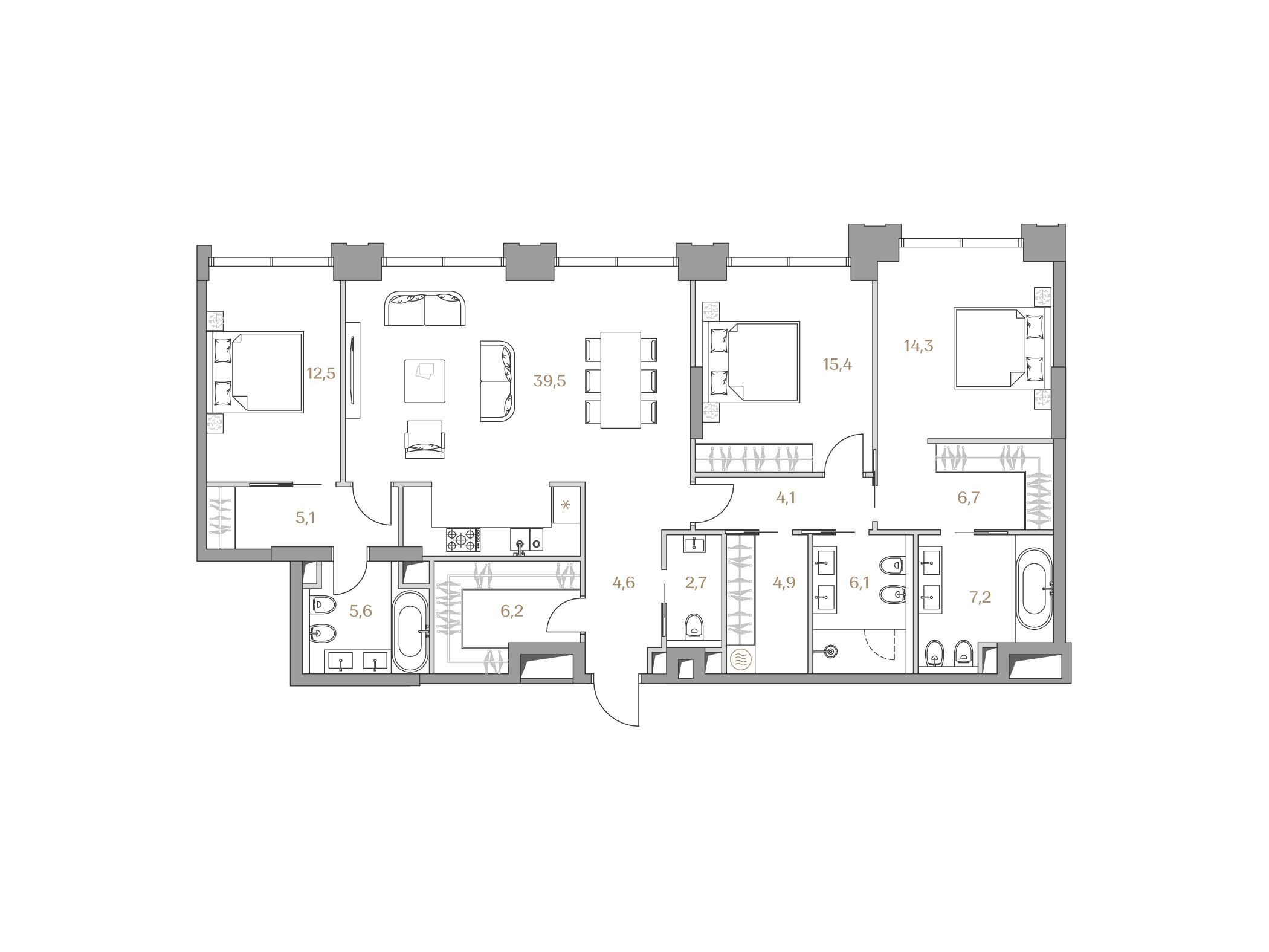 Планировка: 3-комн. квартира 134.90 м² в новостройке Коллекция Лужники