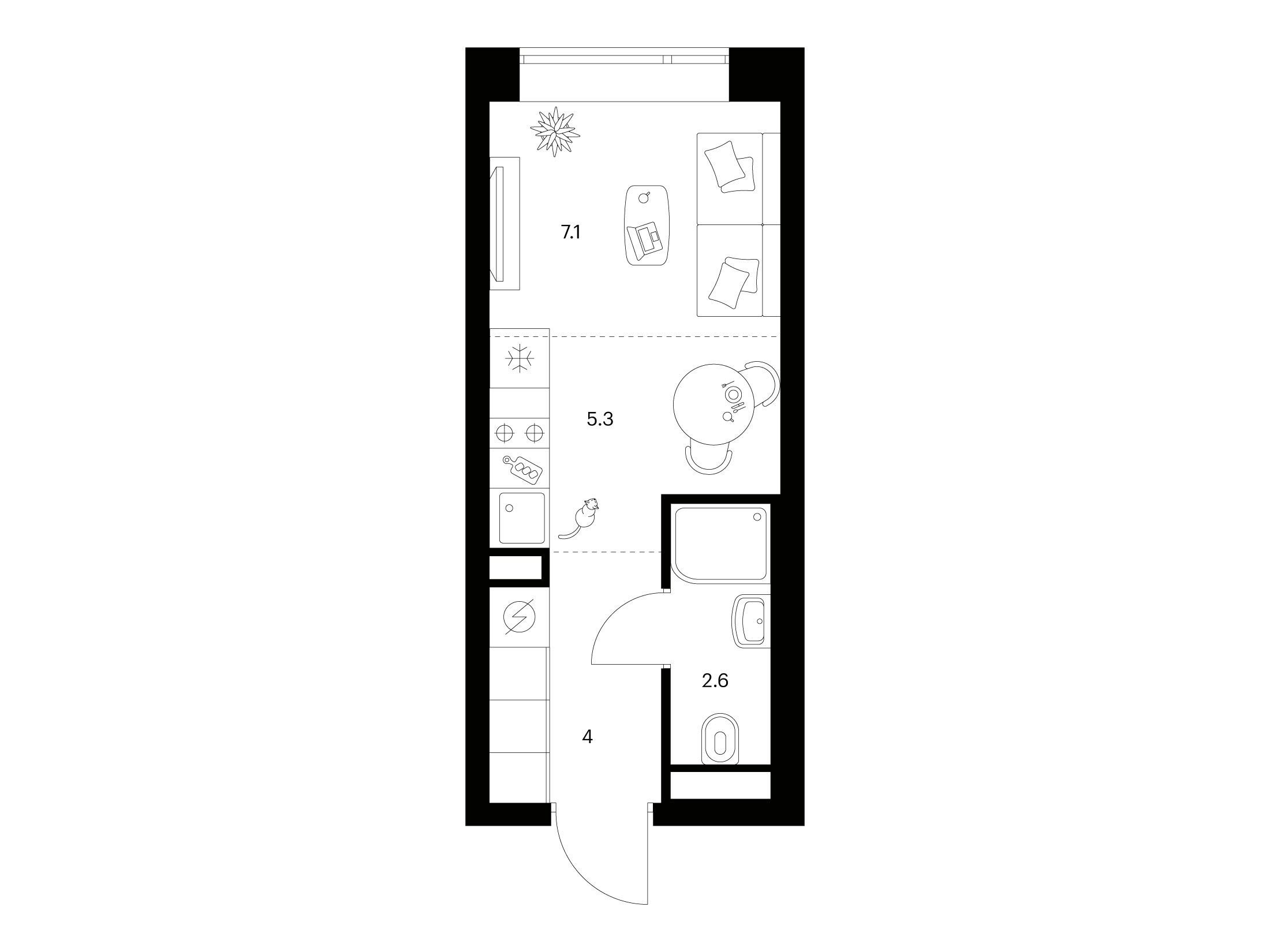 Планировка: Студия 19.00 м² в новостройке Амурский парк