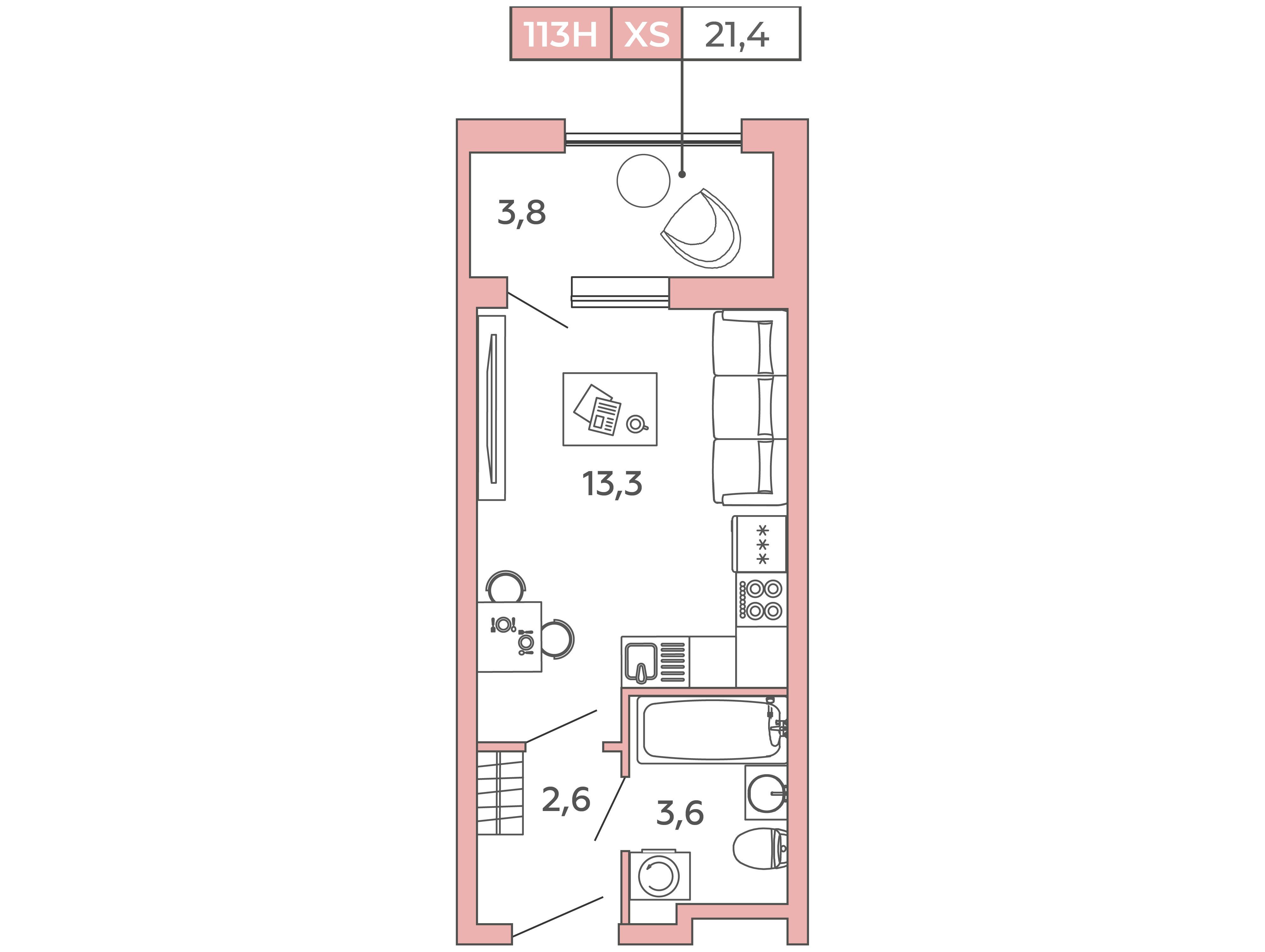 Планировка: Студия 21.40 м² в новостройке Променад