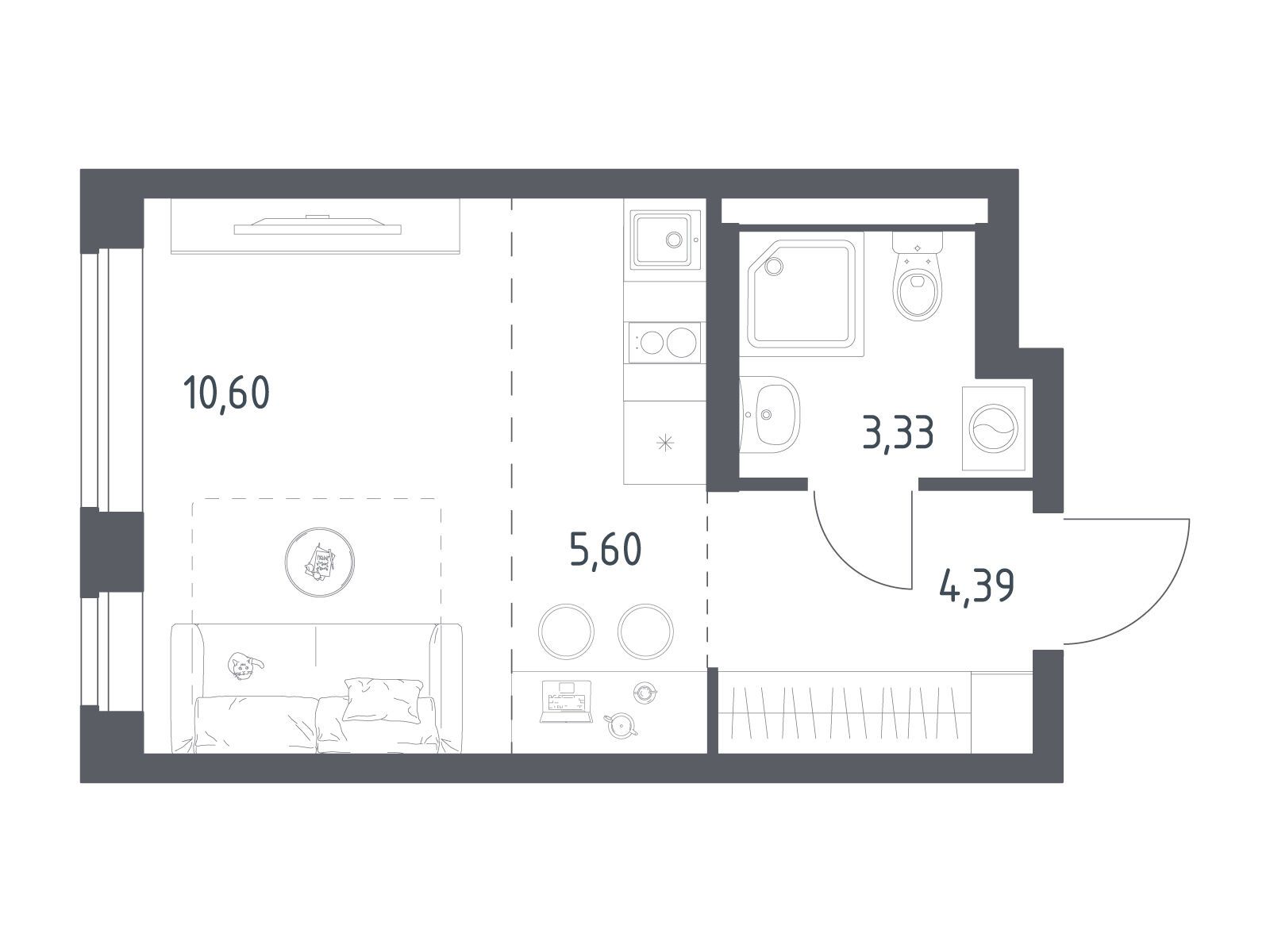 Планировка: Студия 23.92 м² в новостройке Новое Видное