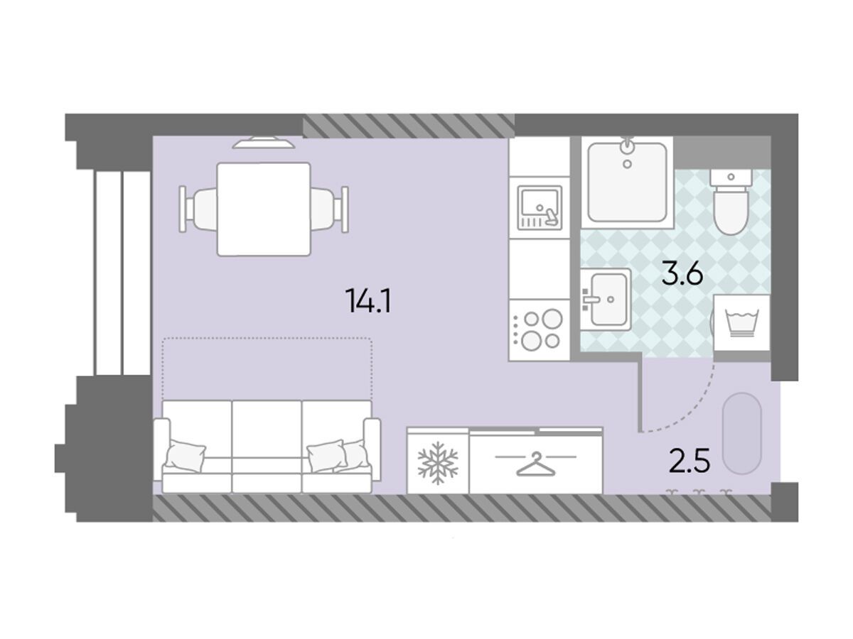 Планировка: Студия 20.20 м² в новостройке Зиларт