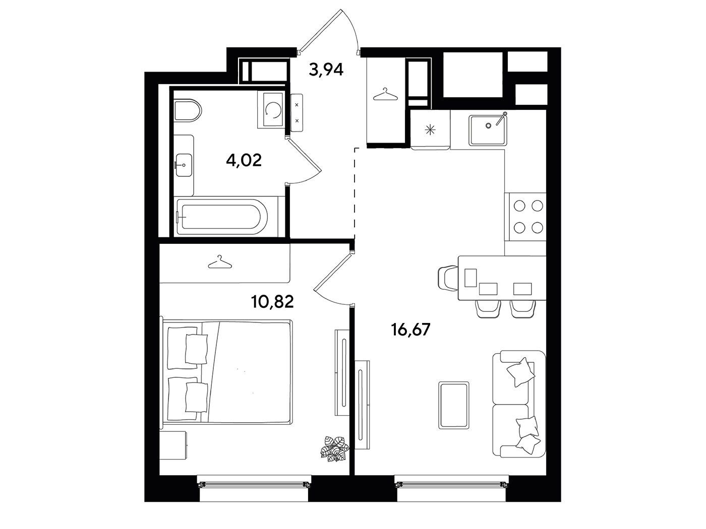 Планировка: 1-комн. квартира 35.45 м² в новостройке Догма Юкки 2