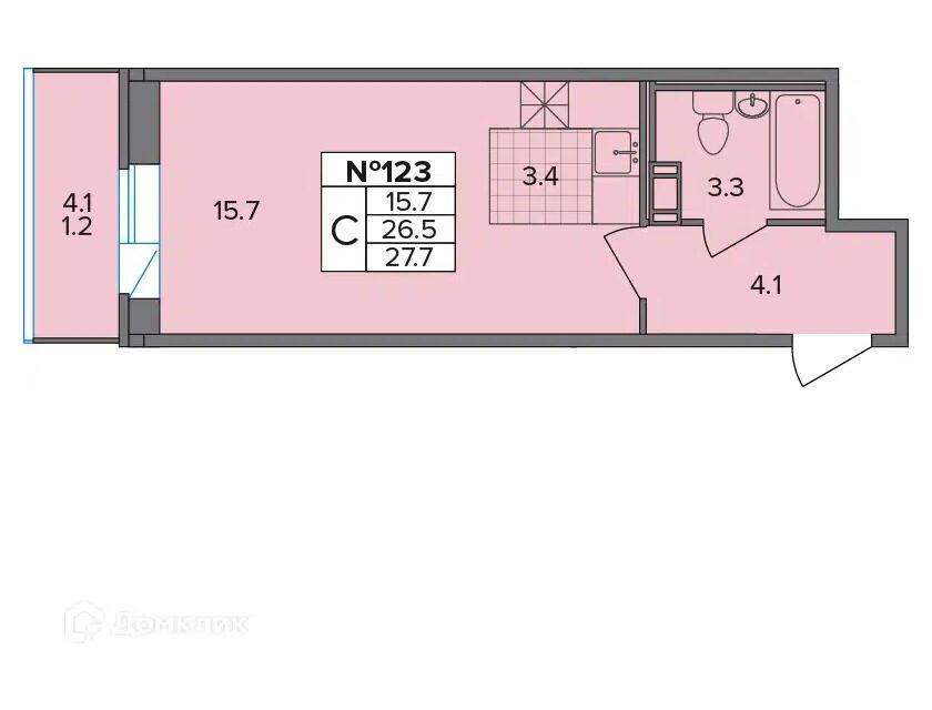Планировка: Студия 27.70 м² в новостройке Капральский