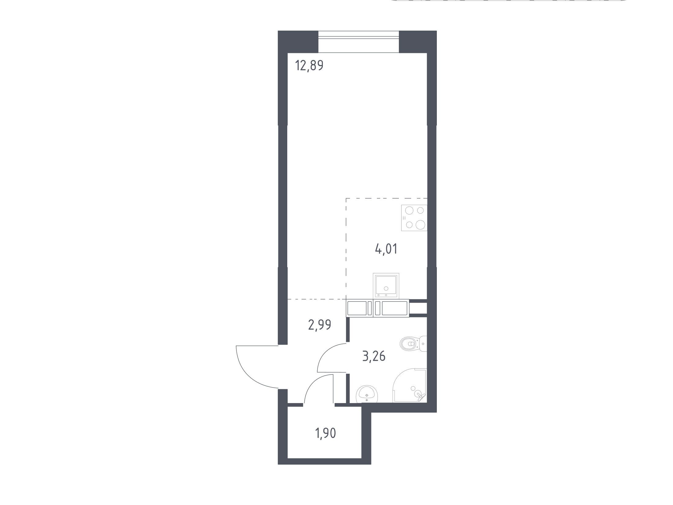 Планировка: Студия 25.05 м² в новостройке Цветочные поляны