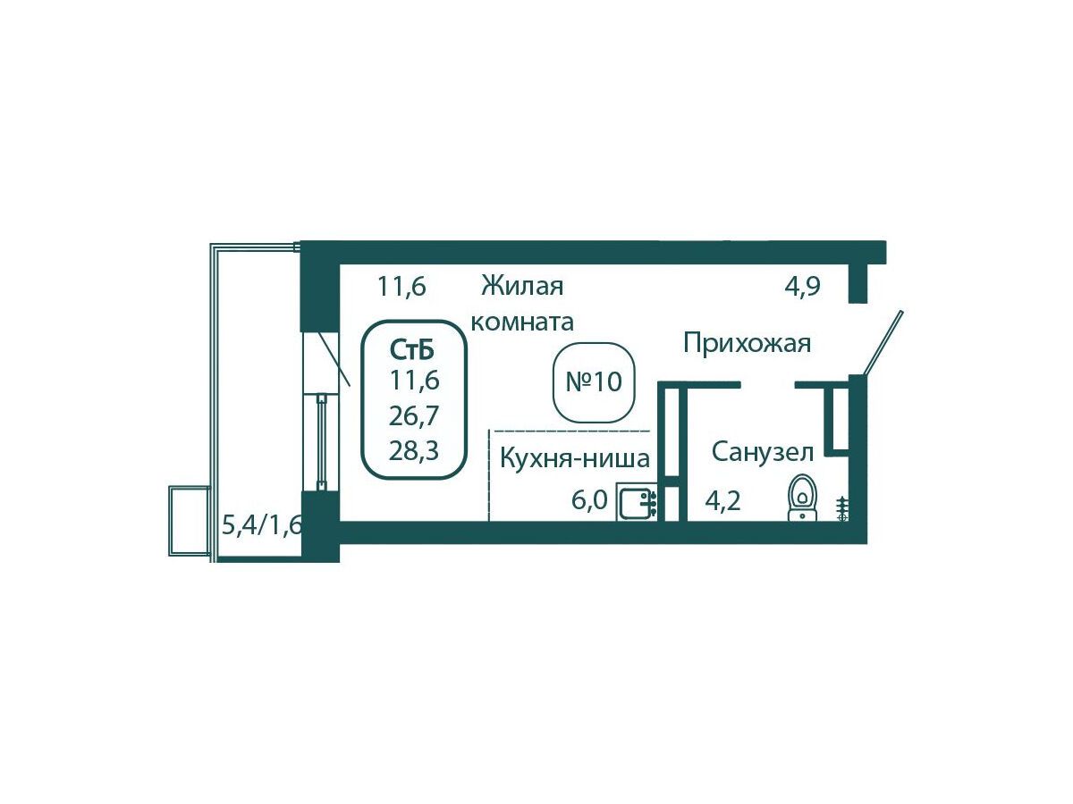 Планировка: Студия 28.30 м² в новостройке Андреевка Лайф