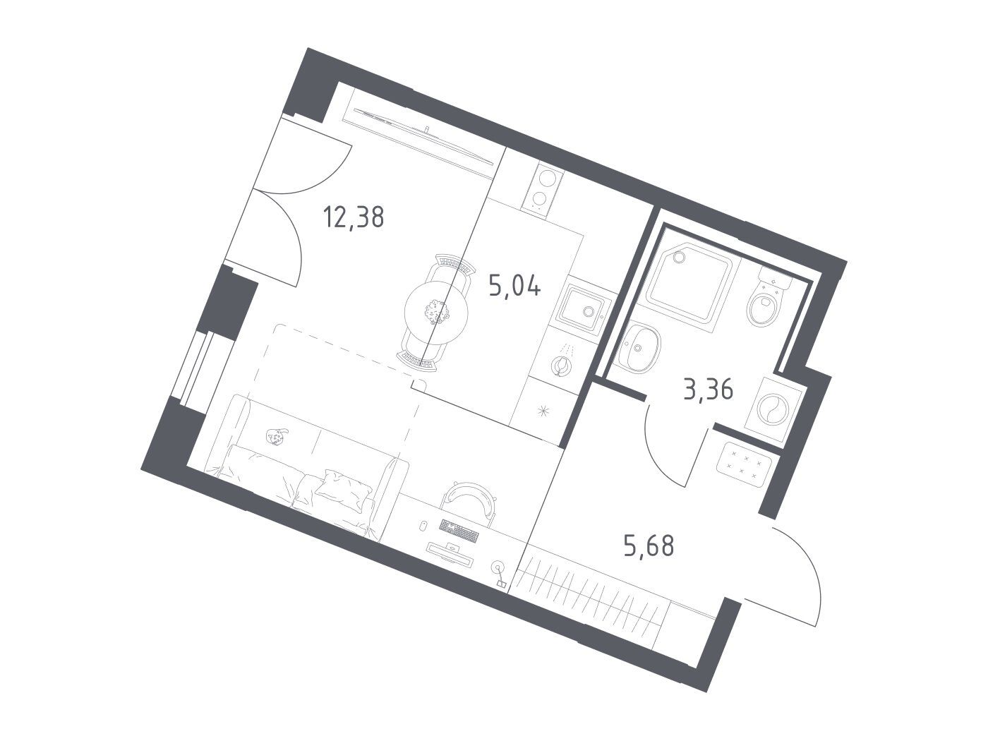 Планировка: Студия 26.46 м² в новостройке Квартал Западный