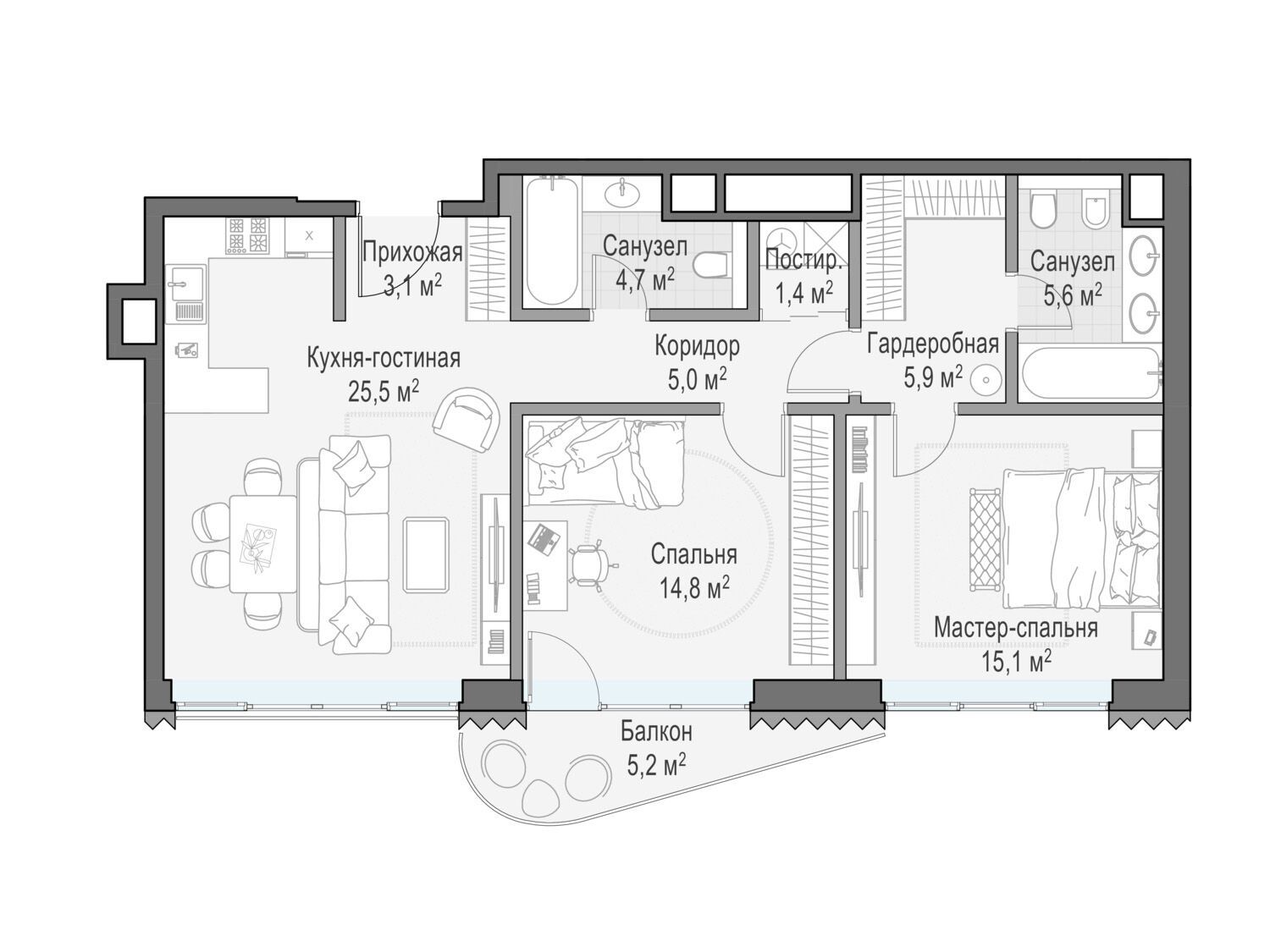 Планировка: 2-комн. квартира 82.80 м² в новостройке Дом Лаврушинский