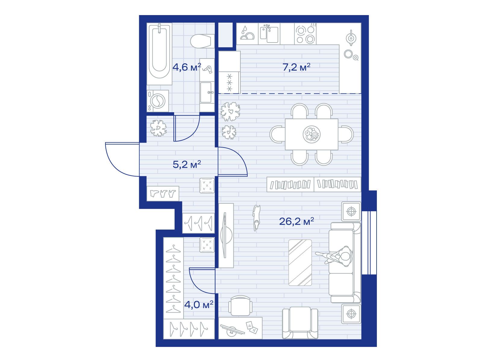 Планировка: Студия 47.20 м² в новостройке Аристов Берег