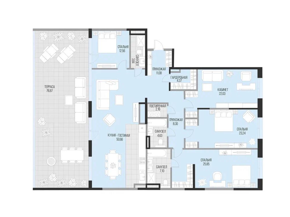 Планировка: 4-комн. квартира 203.26 м² в новостройке Садовническая 69