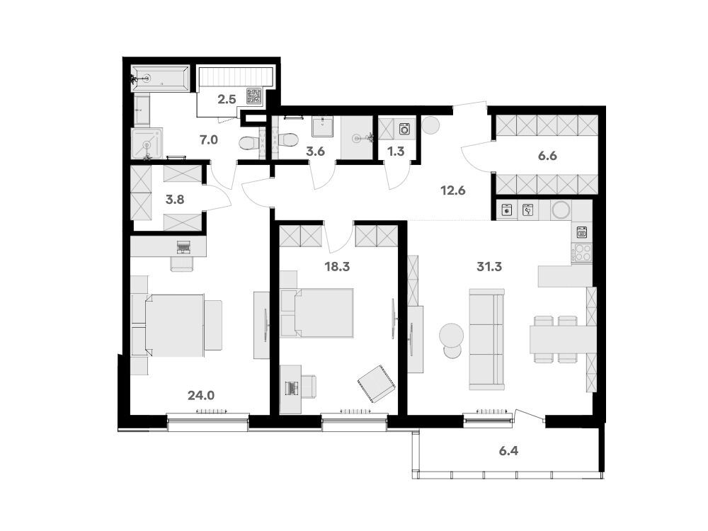 Планировка: 3-комн. квартира 117.80 м² в новостройке ЖК Ривер Хаус