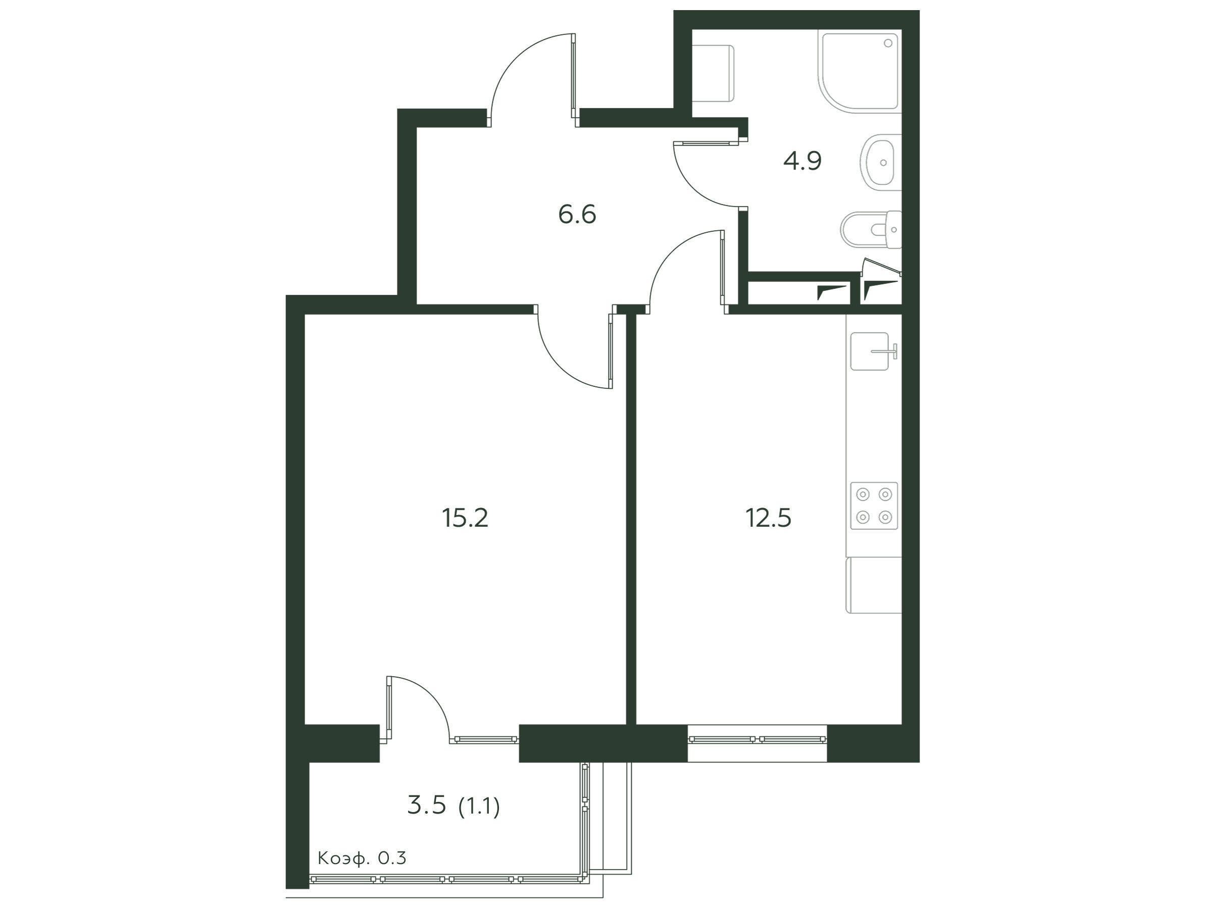 Планировка: 1-комн. квартира 40.30 м² в новостройке Павлово 3