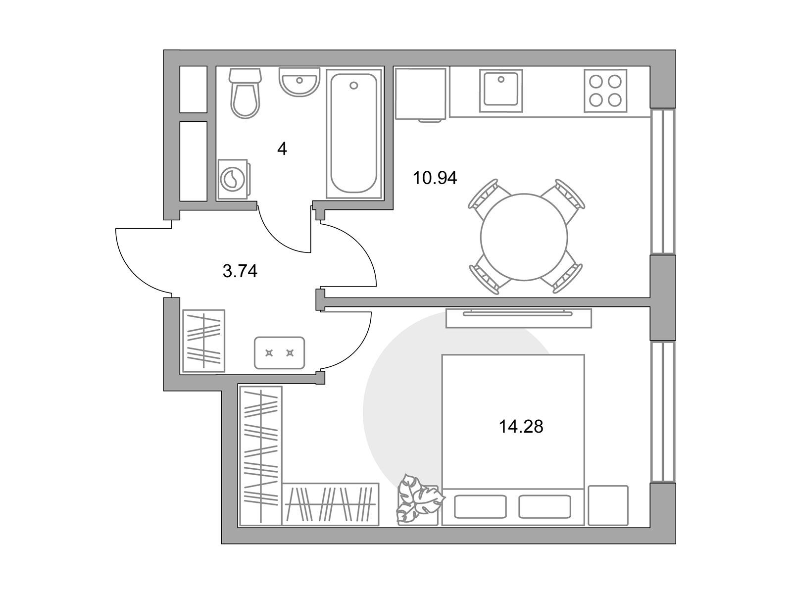 Планировка: 1-комн. квартира 34.15 м² в новостройке ЖК Притяжение Сити