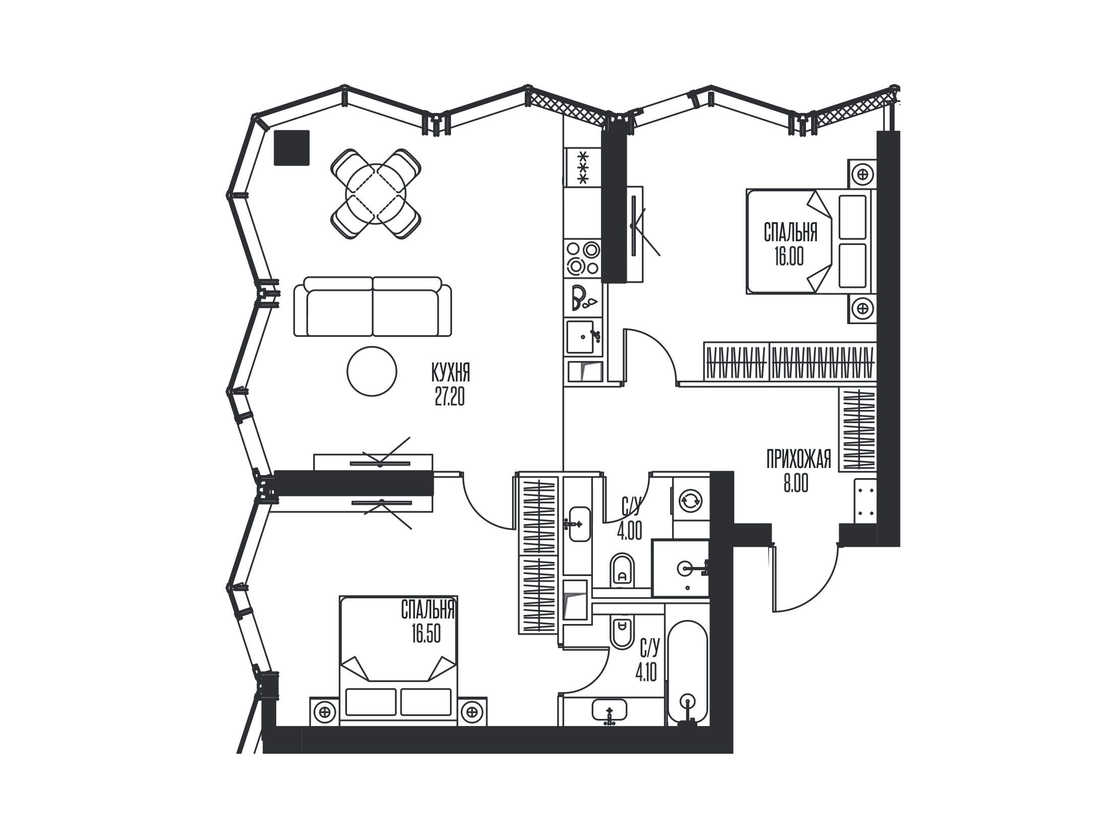 Планировка: 2-комн. квартира 75.80 м² в новостройке ЖК Айс Тауэрс