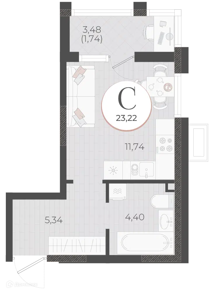 Планировка: Студия 23.22 м² в новостройке Моренуар