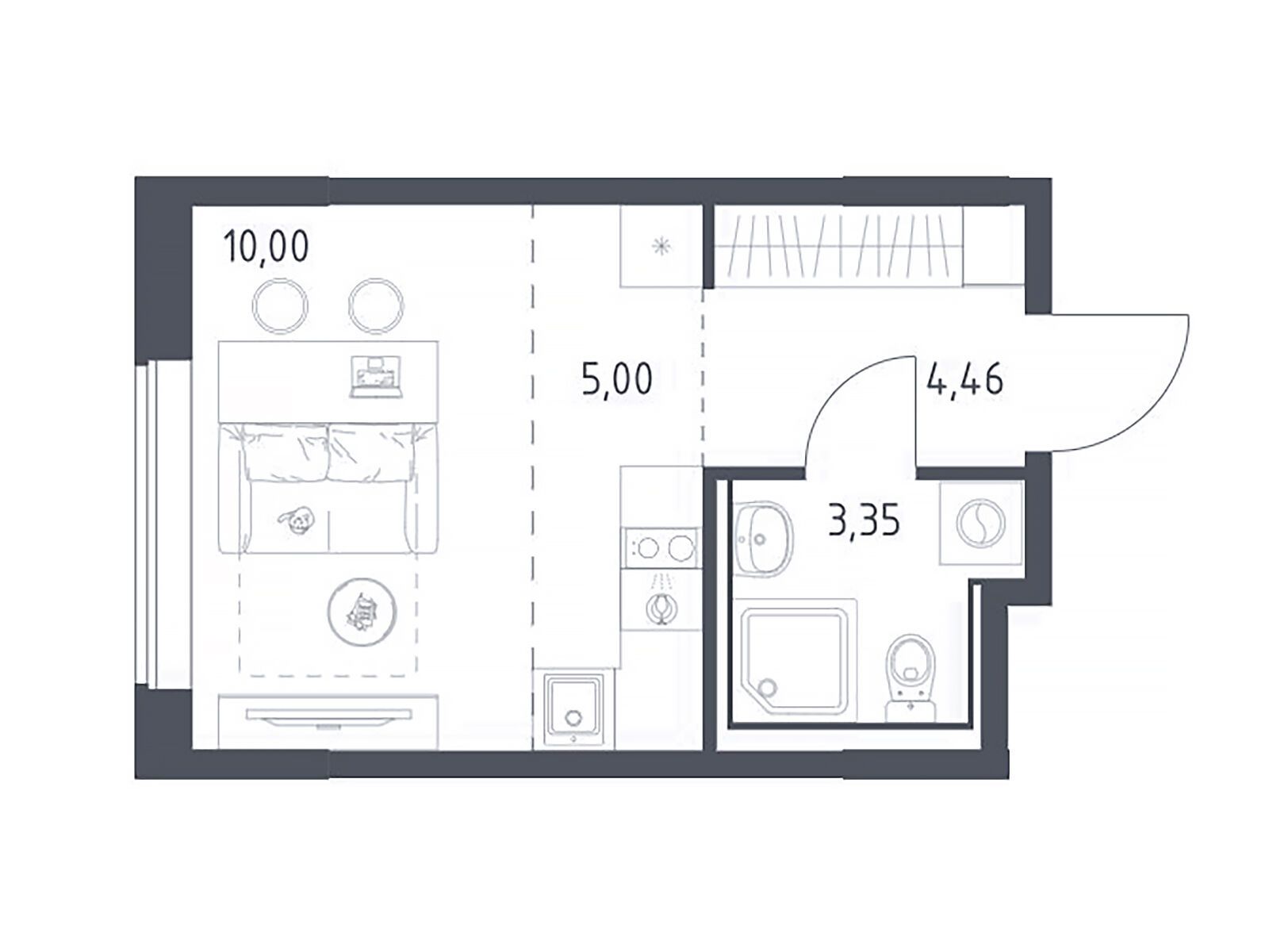 Планировка: Студия 22.81 м² в новостройке Прибрежный Парк