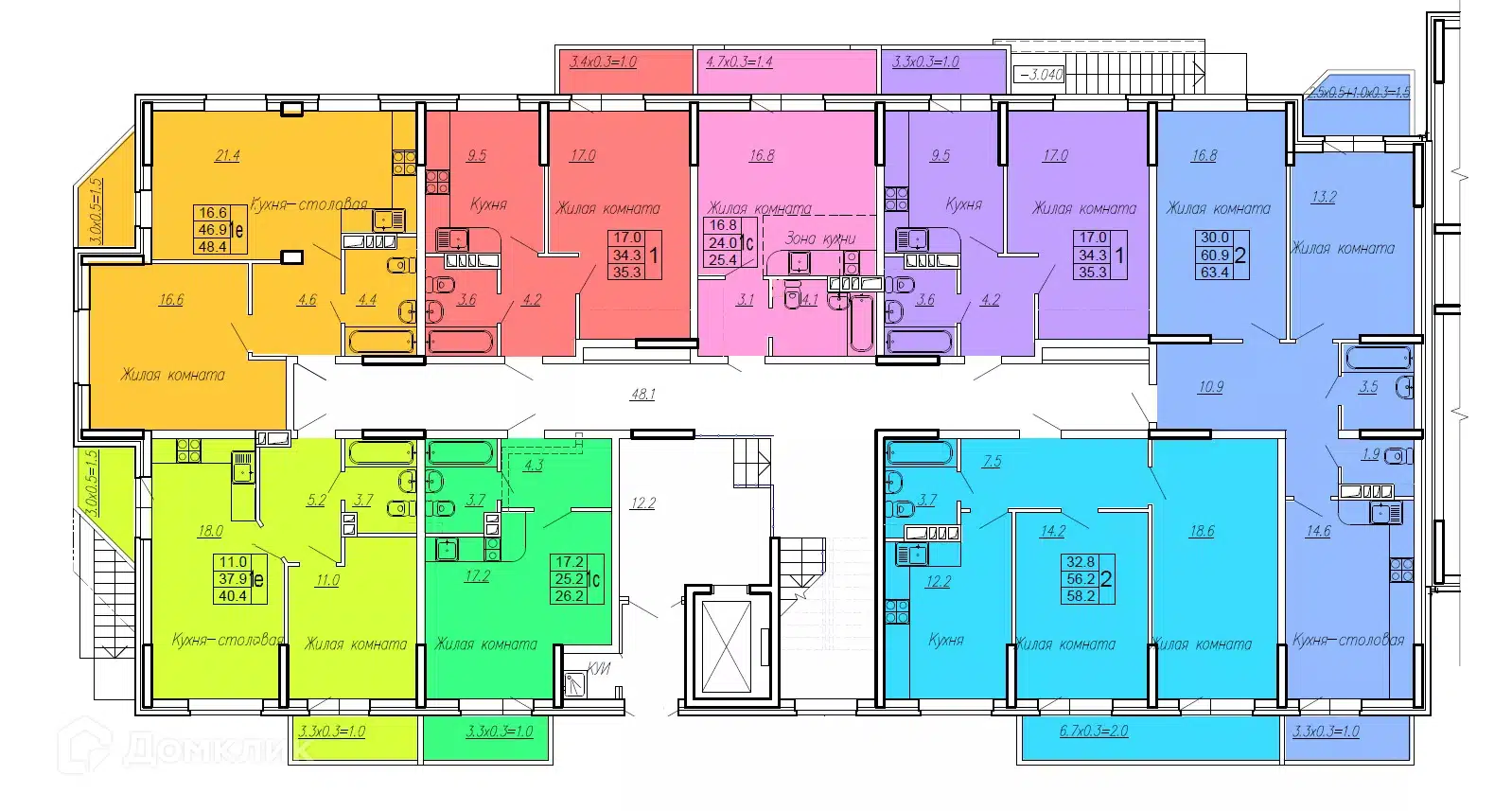Планировка: 1-комн. квартира 26.20 м² в новостройке Новый Горизонт