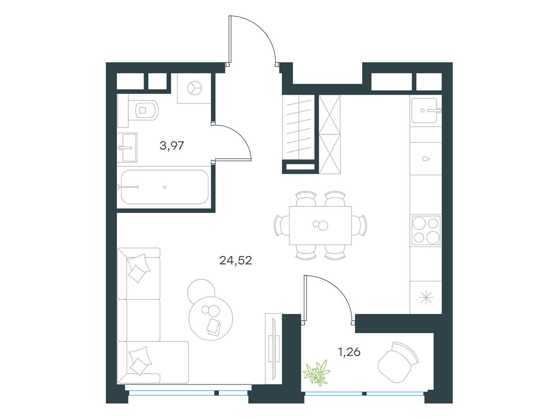 Планировка: Студия 29.50 м² в новостройке Левел Лесной