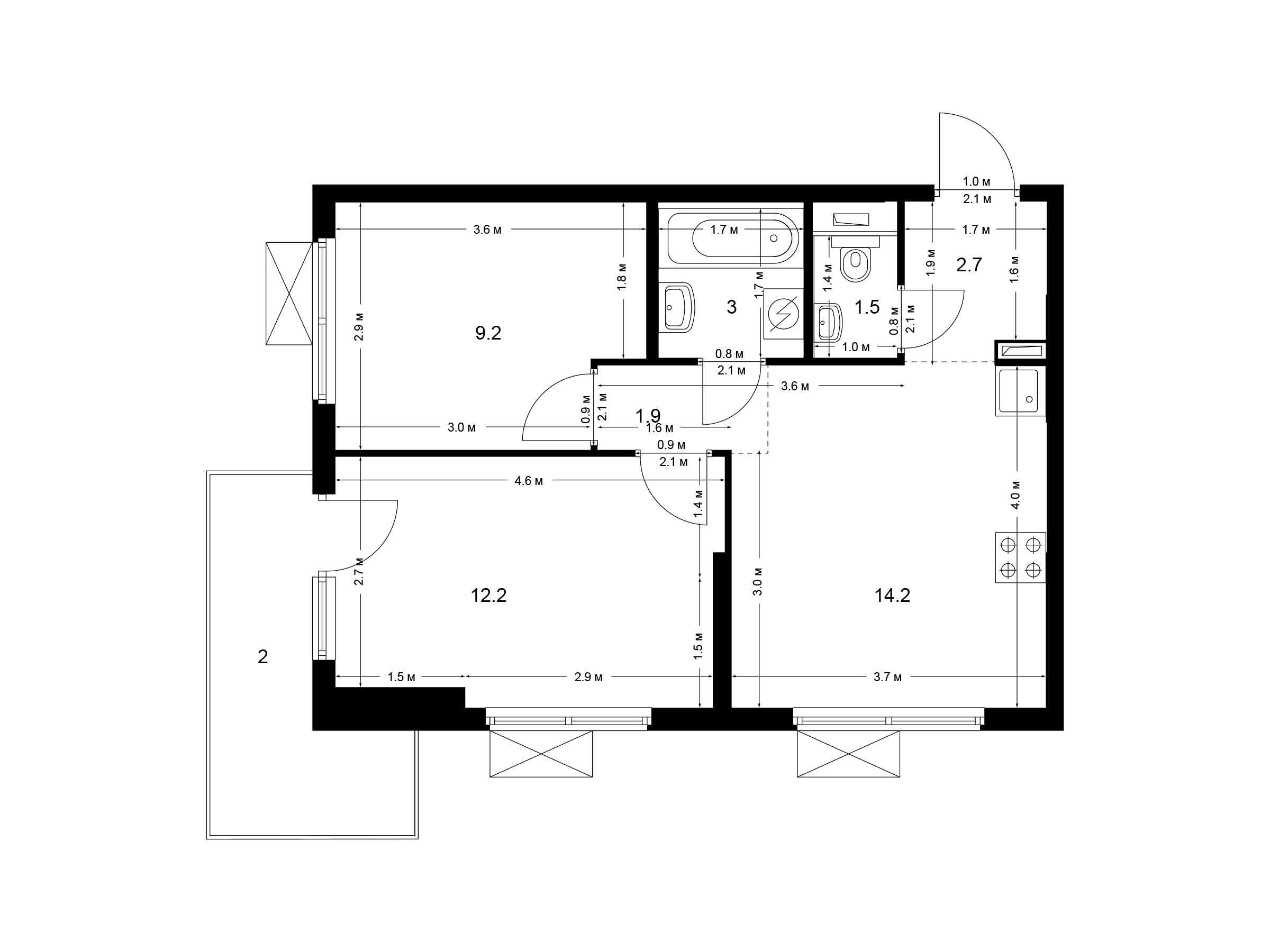 Планировка: 2-комн. квартира 46.70 м² в новостройке Большая Академическая 85