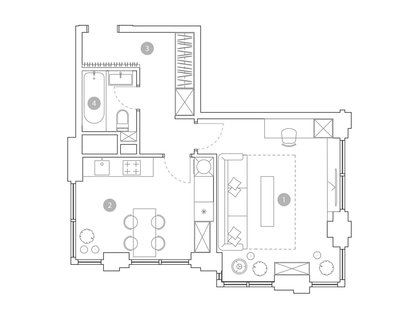 Планировка: 1-комн. квартира 45.30 м² в новостройке ЖК Вэри на Миклухо-Маклая