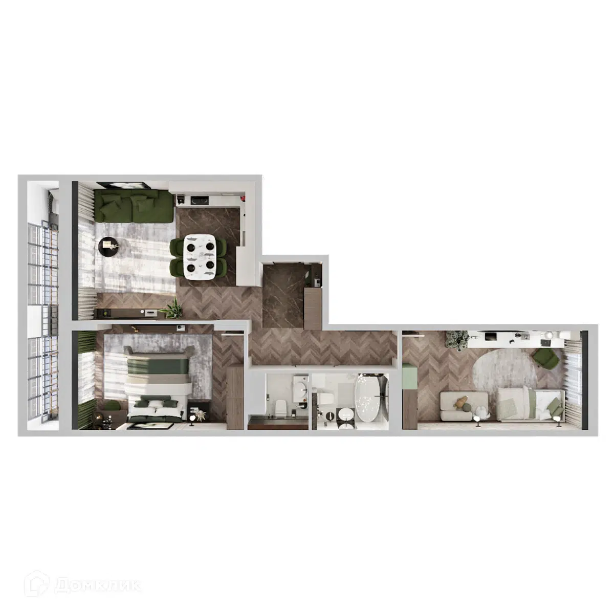 Планировка: 2-комн. квартира 77.65 м² в новостройке Клубный дом на Пушкина