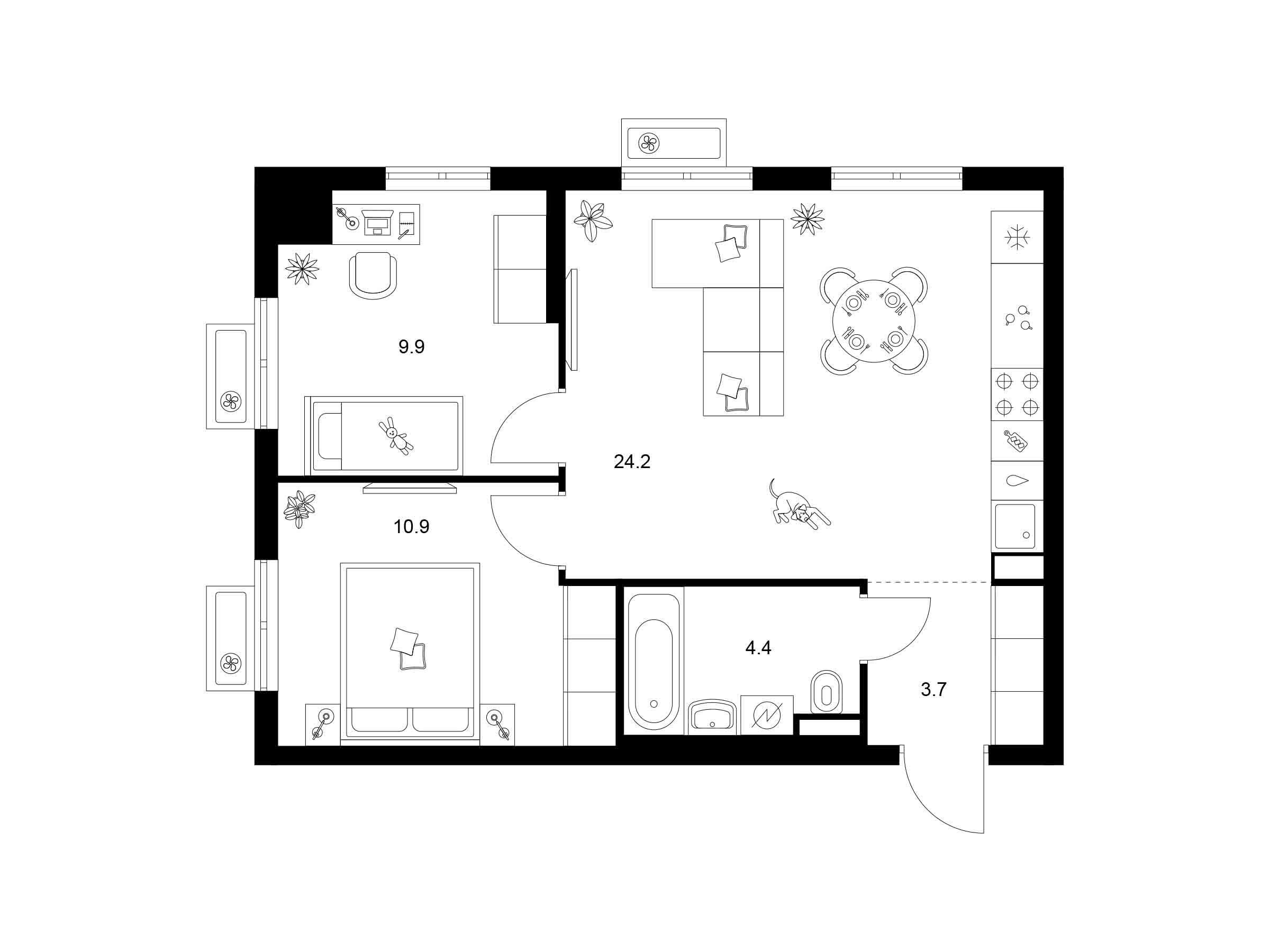 Планировка: 2-комн. квартира 53.10 м² в новостройке ЖК Ярославский